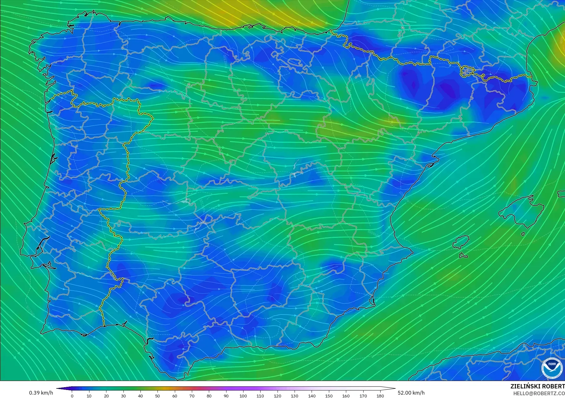 GFS model - İspanya, 10 m Rüzgâr