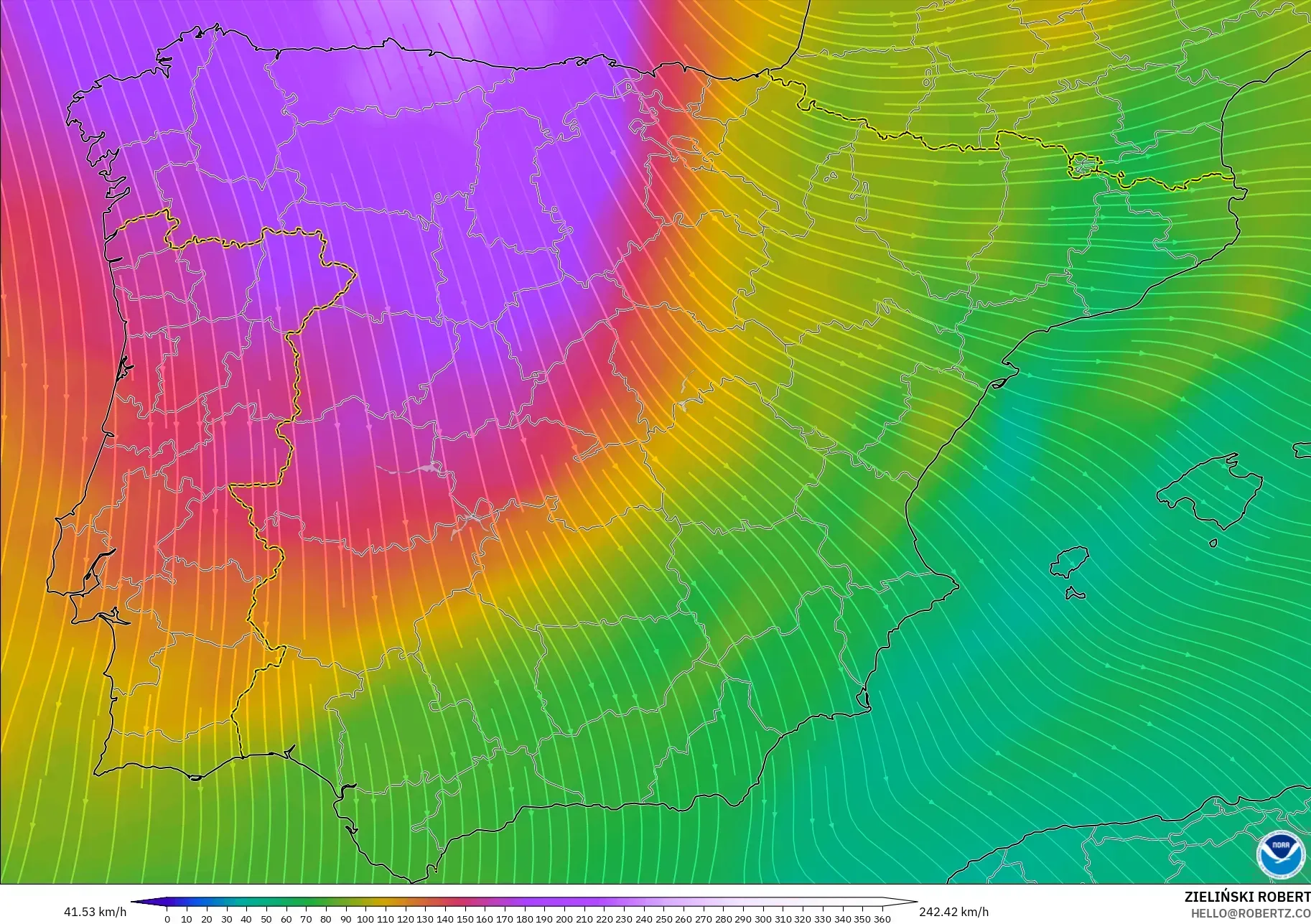 GFS model - İspanya, 300 hPa Rüzgârı (jet)