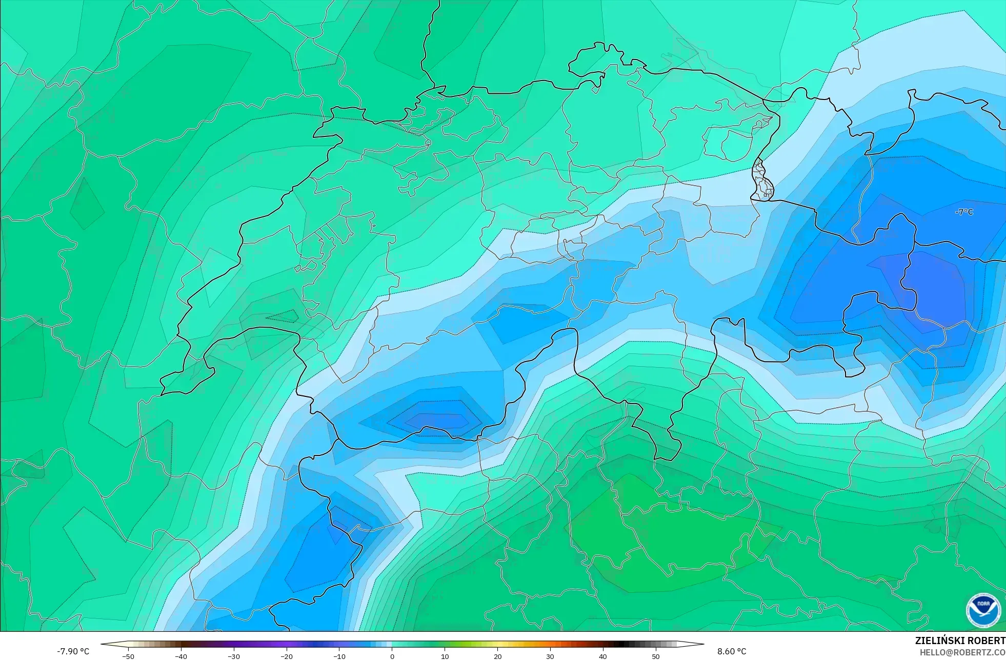 GFS model - İsviçre, 2 m Çiy Noktası
