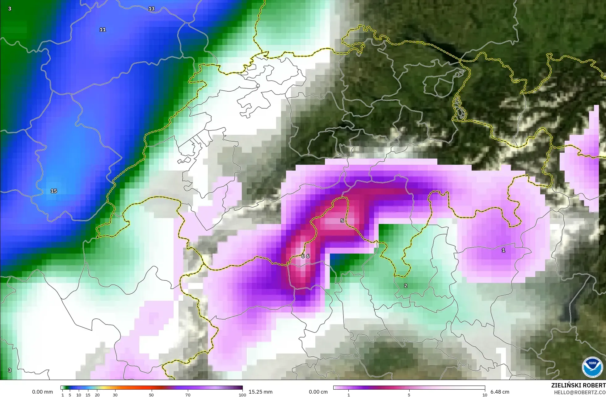GFS model - İsviçre, Yağış, Bulut ve Basınç