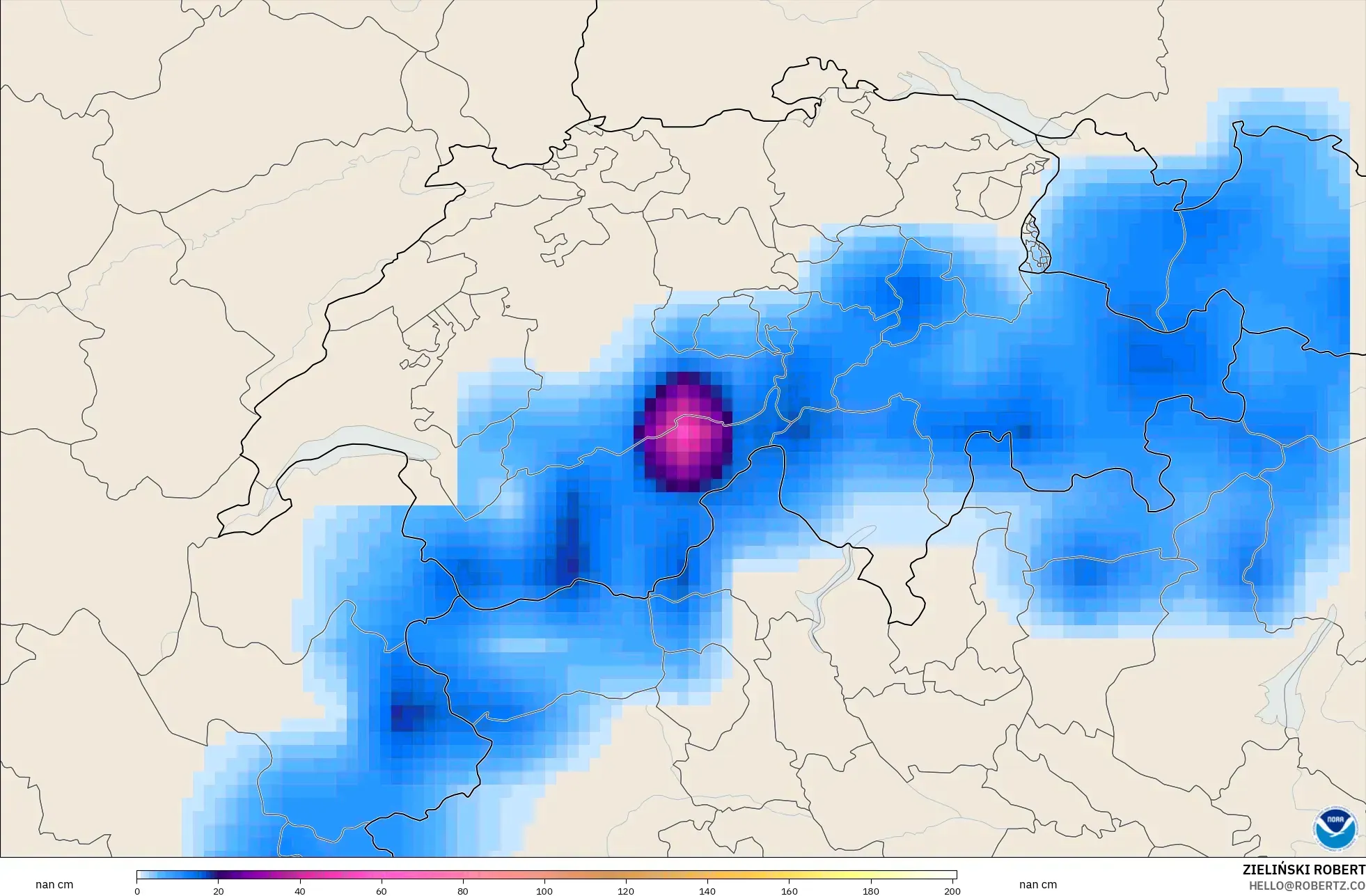 GFS model - İsviçre, Kar Kalınlığı