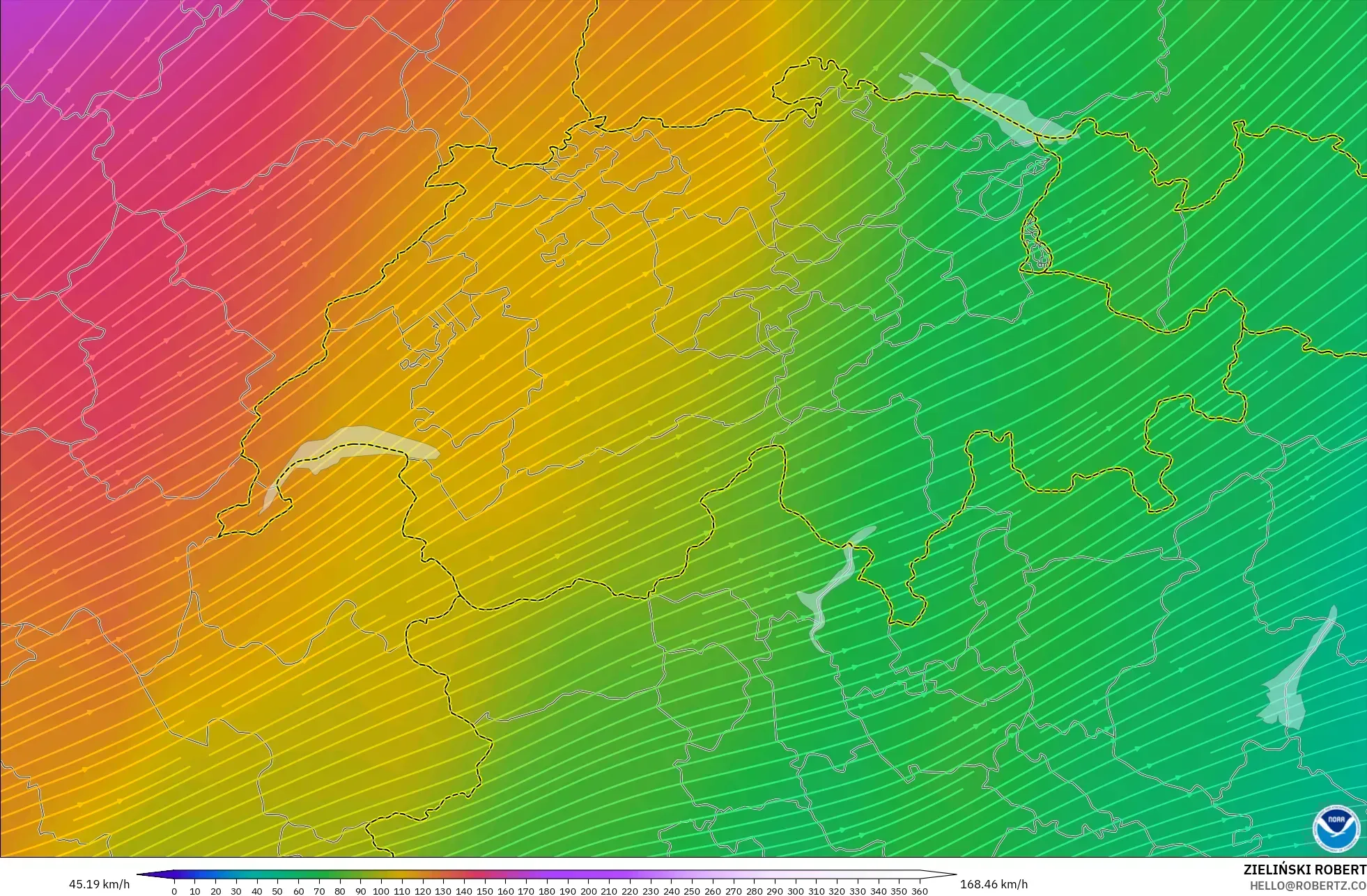 GFS model - İsviçre, 300 hPa Rüzgârı (jet)