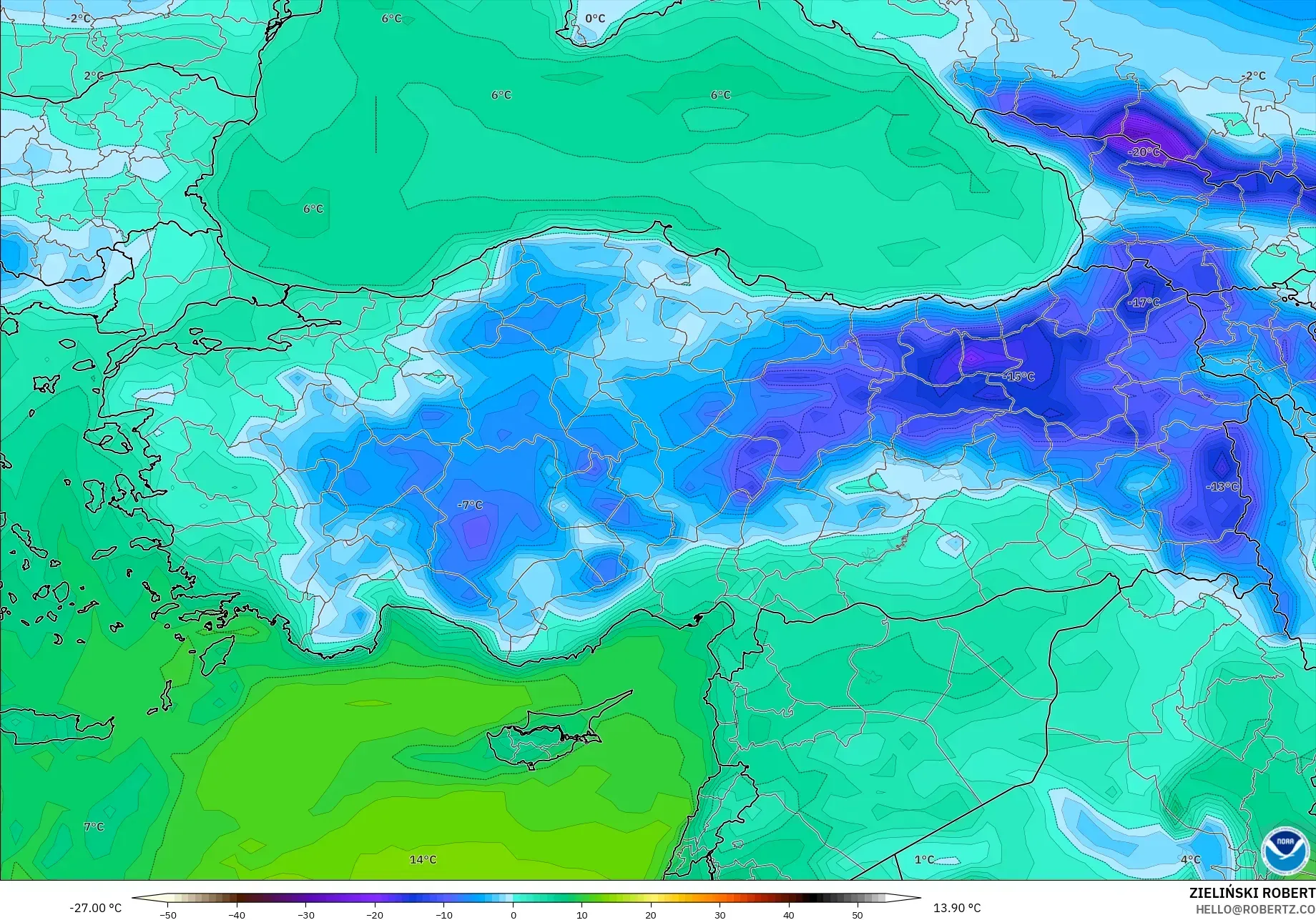 GFS model - Türkiye, 2 m Çiy Noktası