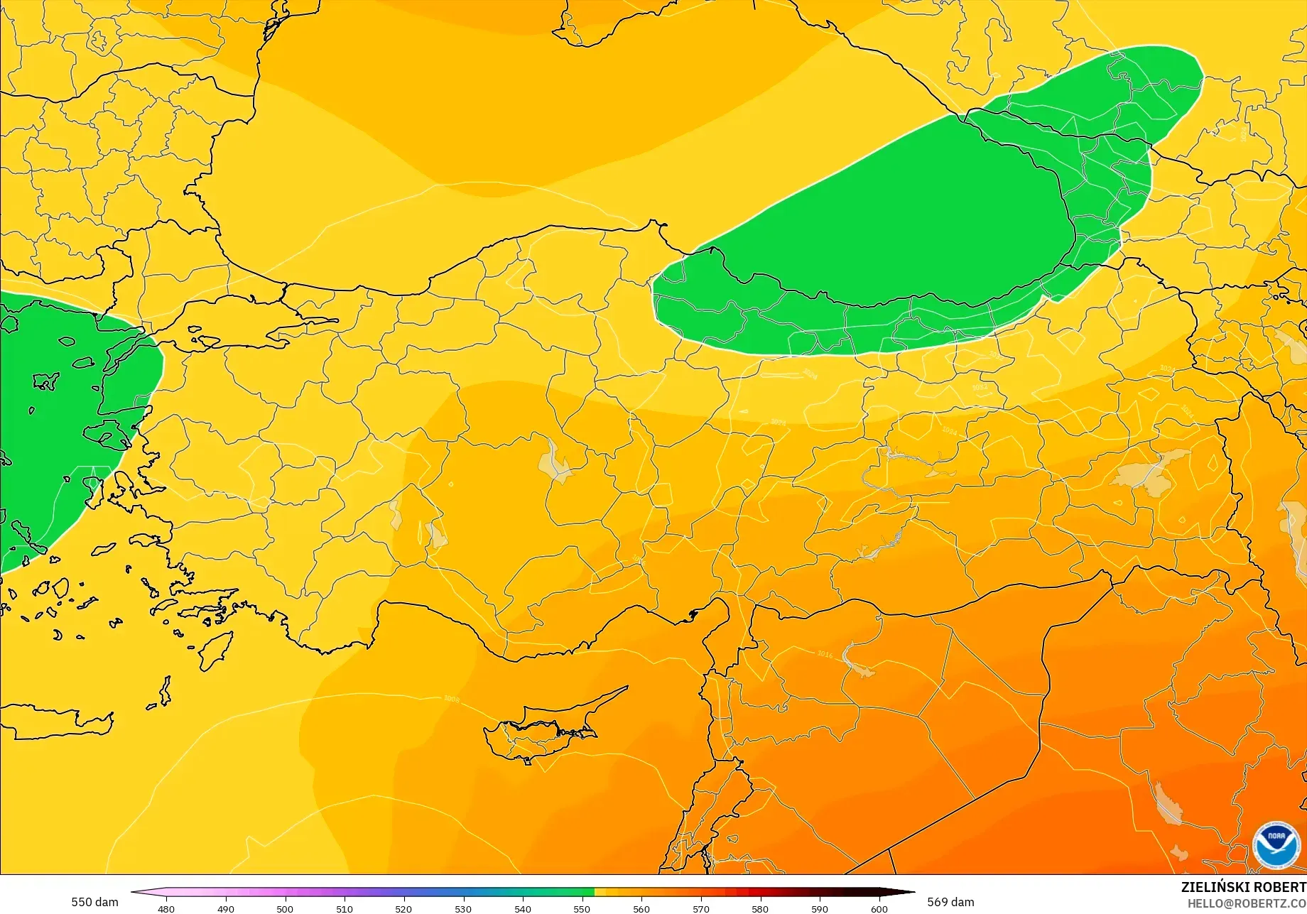 GFS model - Türkiye, 500 hPa’da jeopotansiyel yükseklik