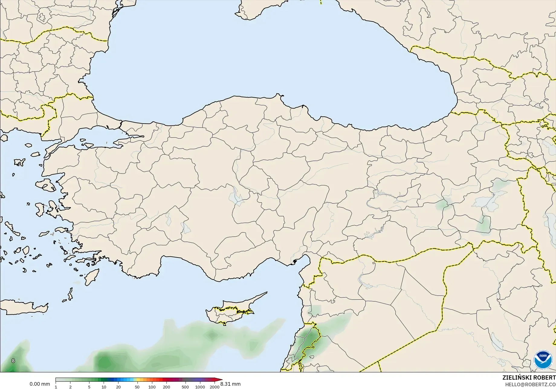 GFS model - Türkiye, Yağış Birikimi