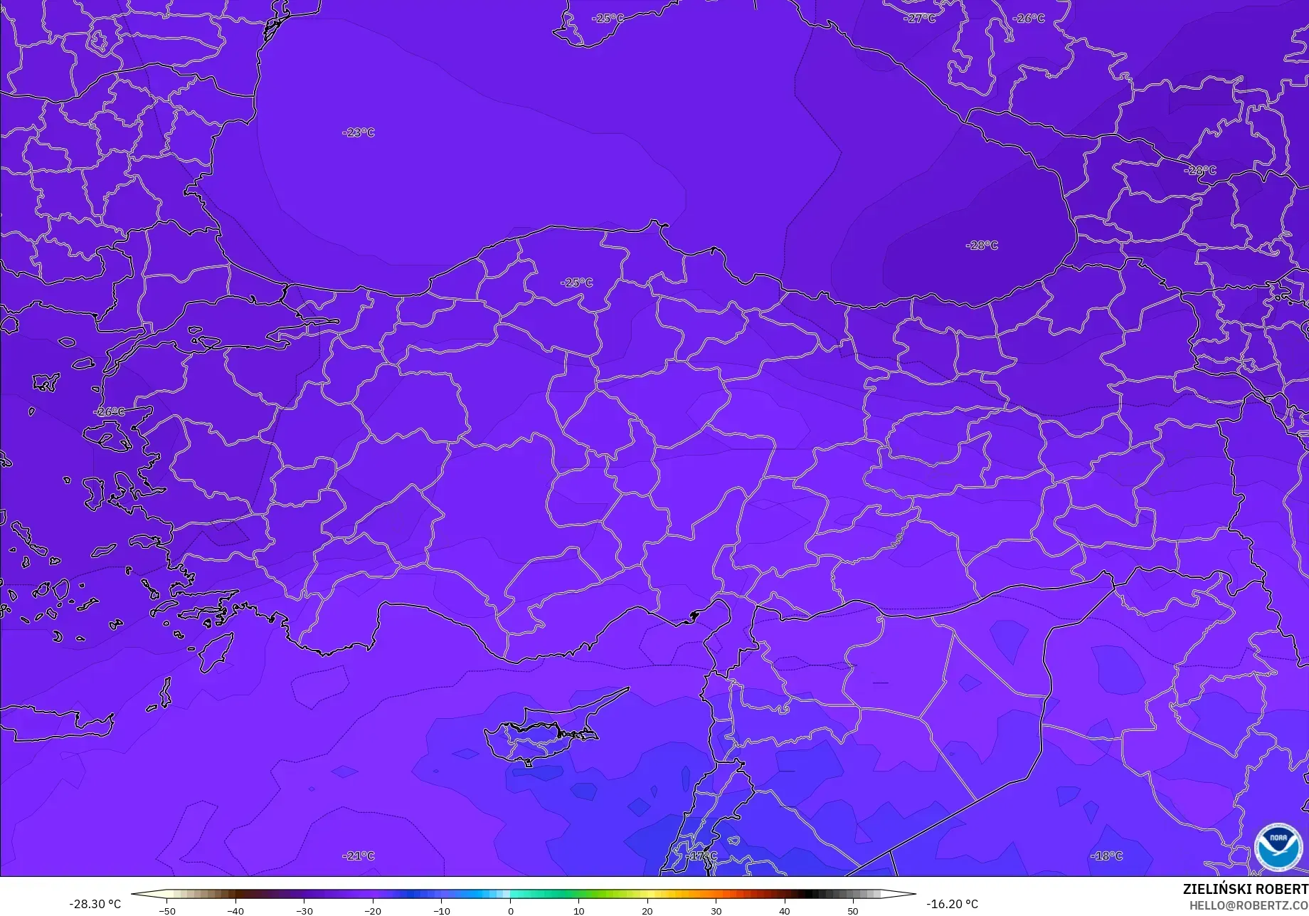 GFS model - Türkiye, 500 hPa Sıcaklık