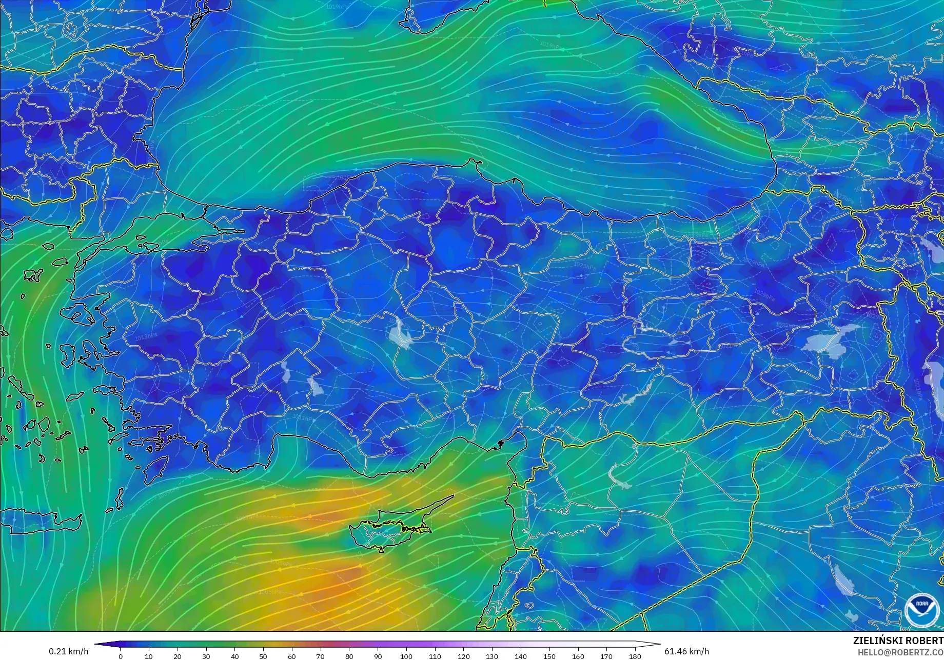GFS model - Türkiye, 10 m Rüzgâr