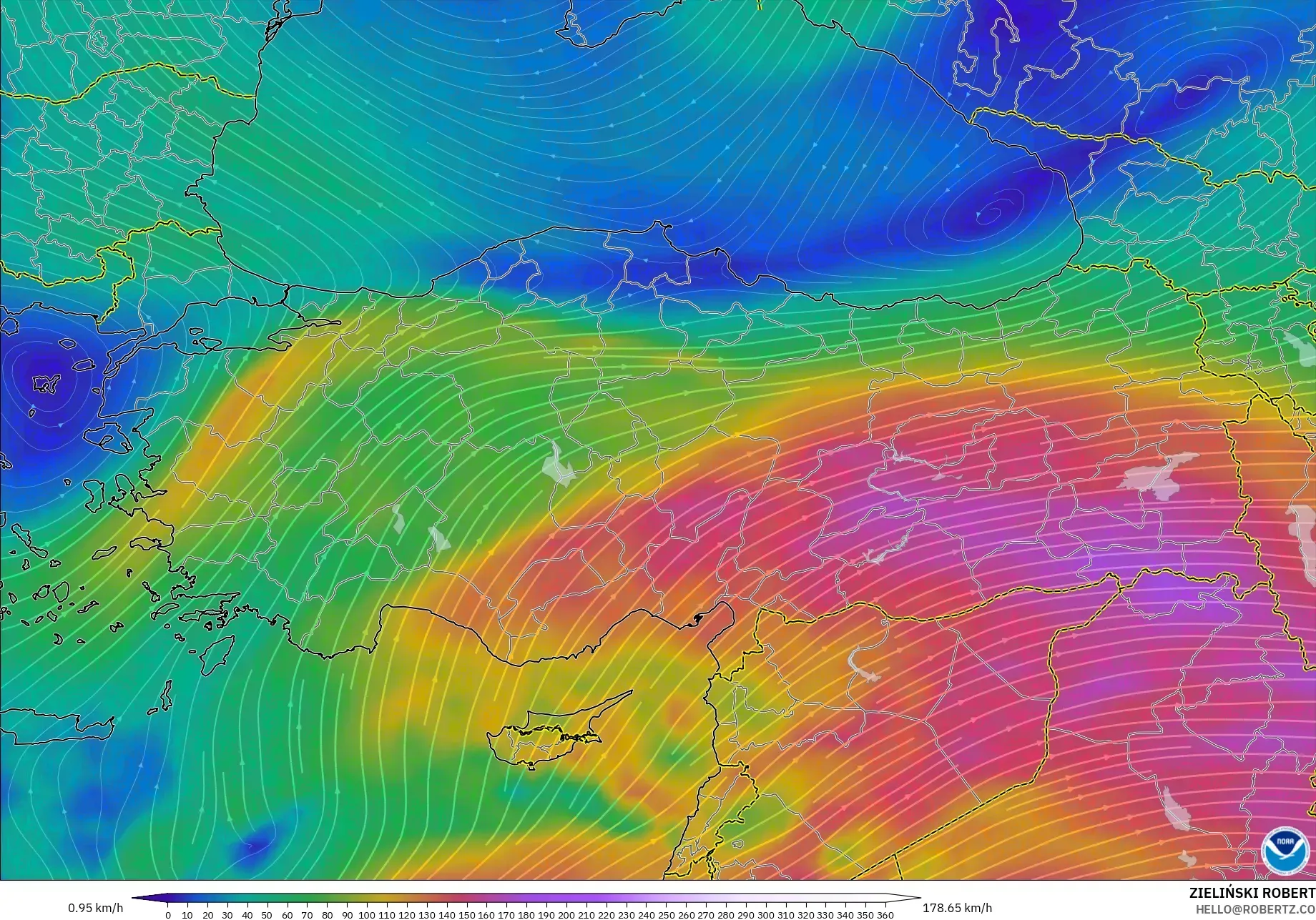 GFS model - Türkiye, 300 hPa Rüzgârı (jet)