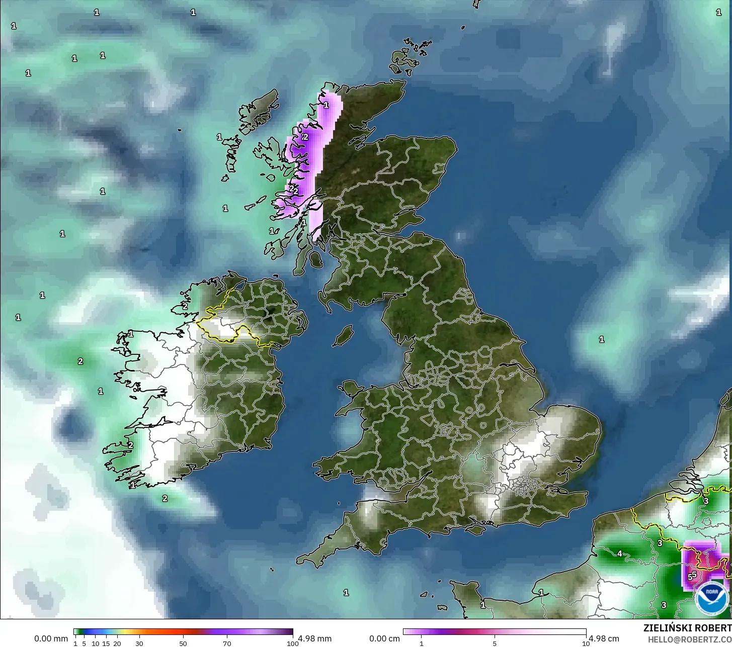 GFS model - Birleşik Krallık, Yağış, Bulut ve Basınç