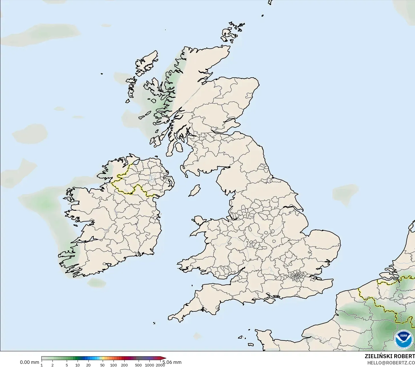 GFS model - Birleşik Krallık, Yağış Birikimi