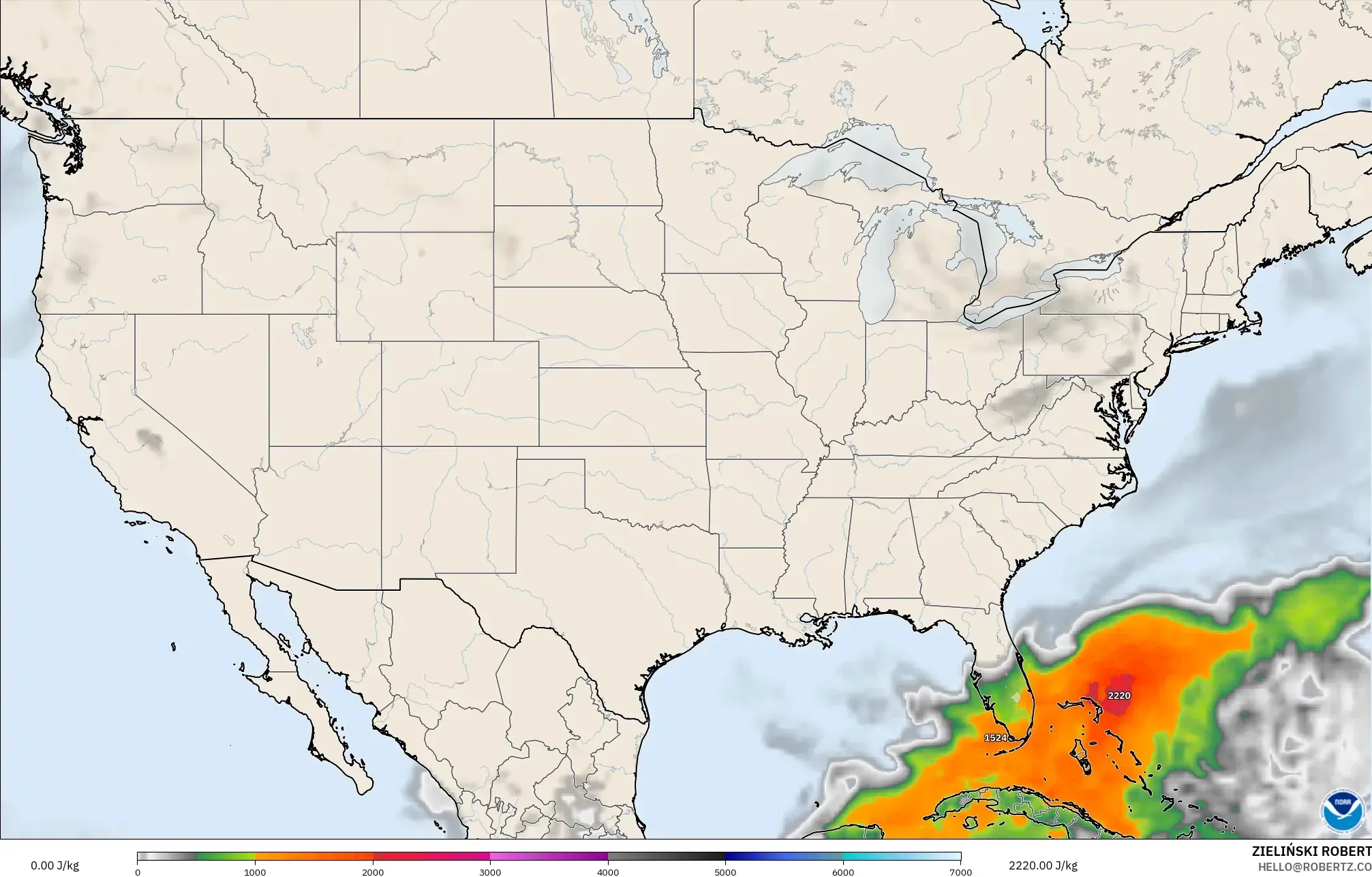 GFS model - Amerika Birleşik Devletleri, CAPE