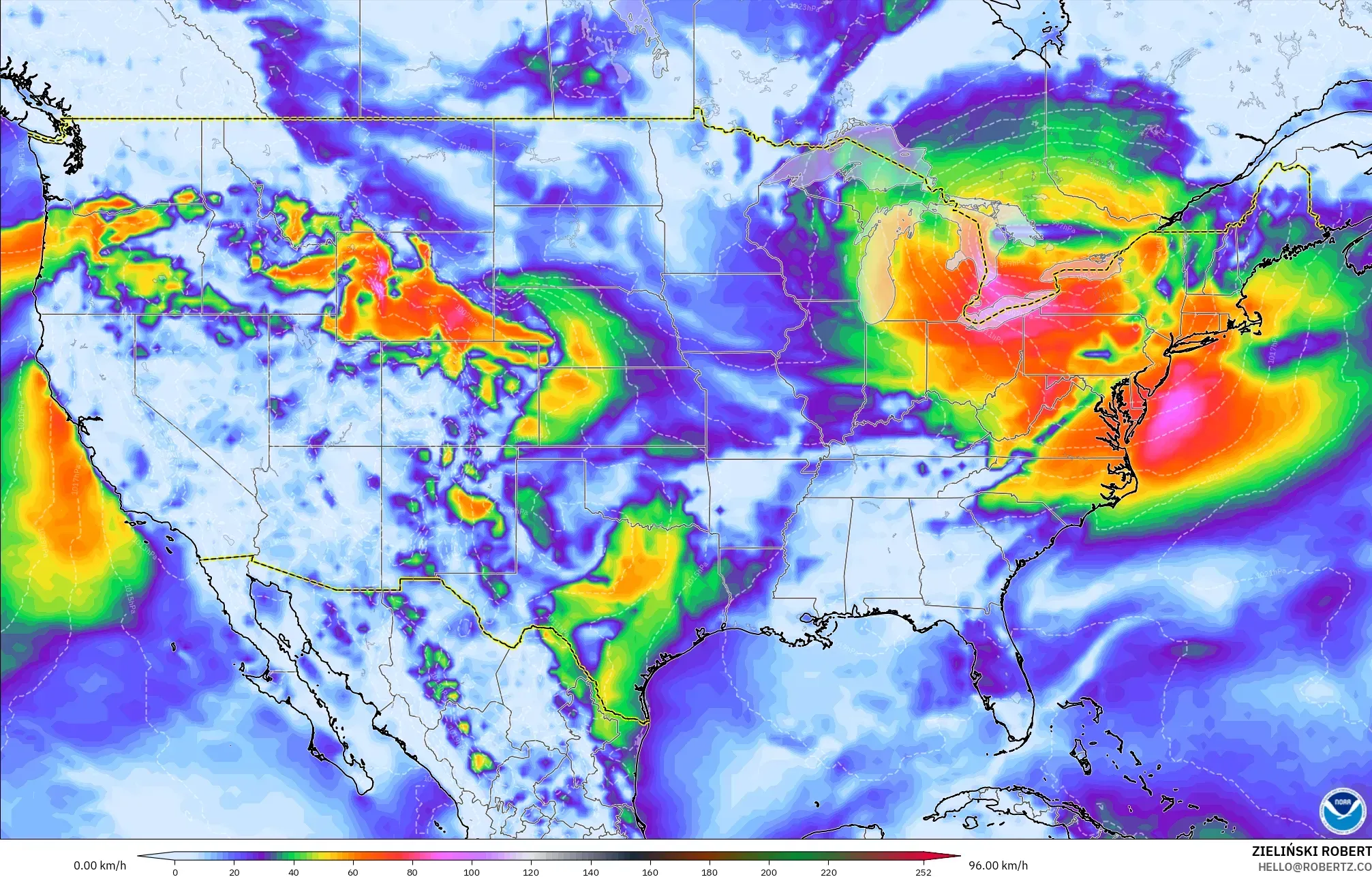 GFS model - Amerika Birleşik Devletleri, Rüzgâr Esintileri