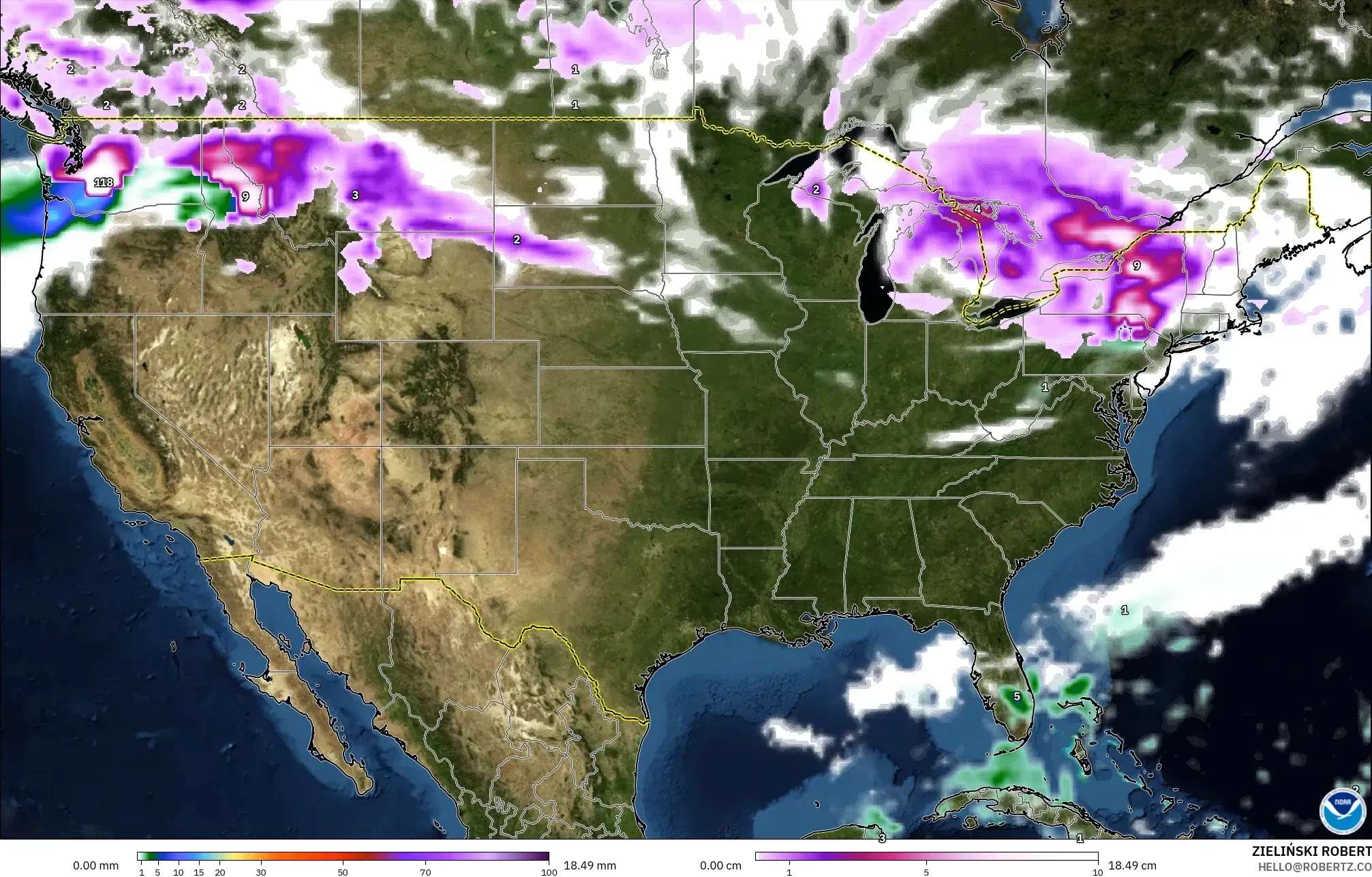 GFS model - Amerika Birleşik Devletleri, Yağış, Bulut ve Basınç