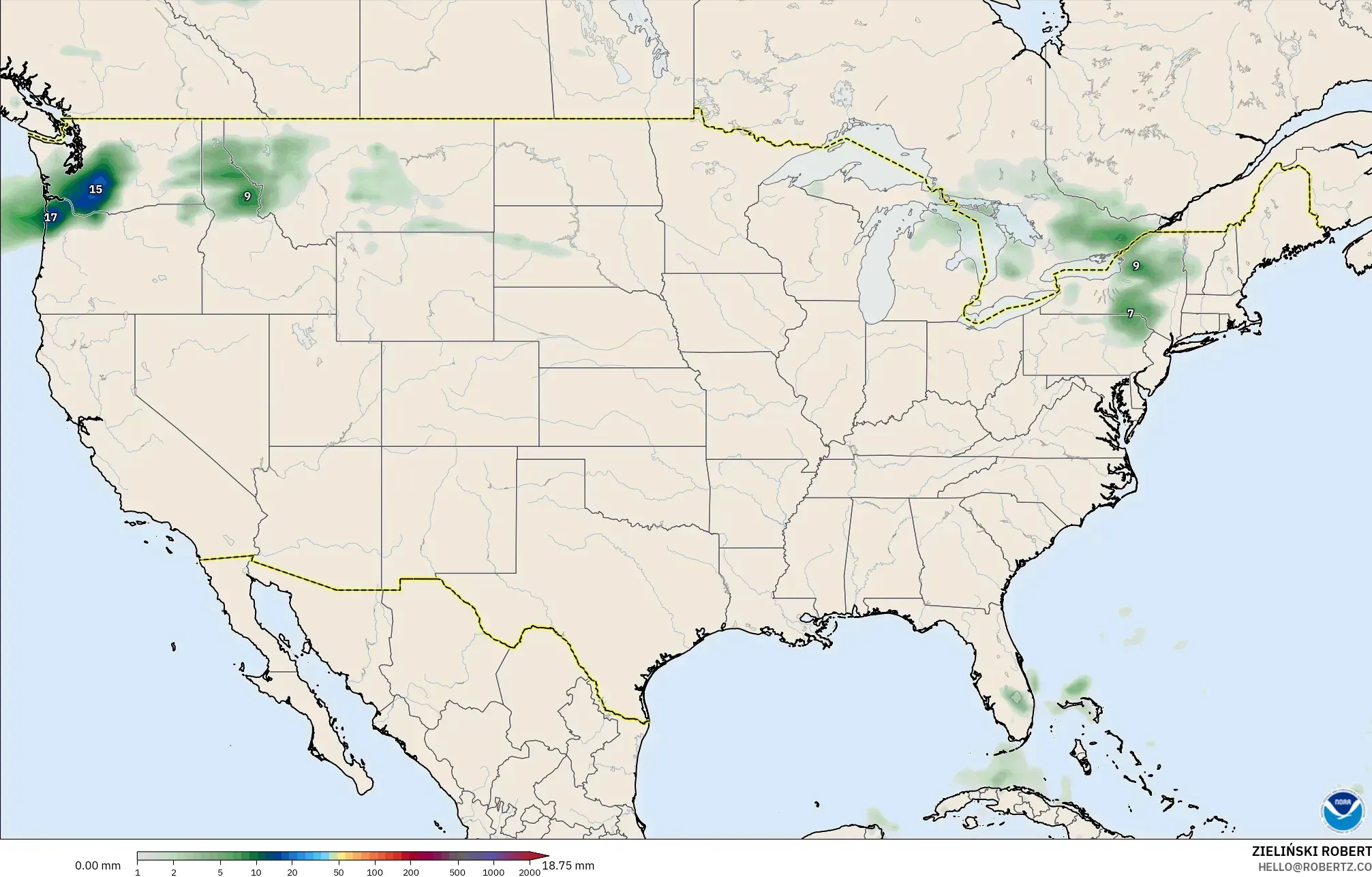 GFS model - Amerika Birleşik Devletleri, Yağış Birikimi