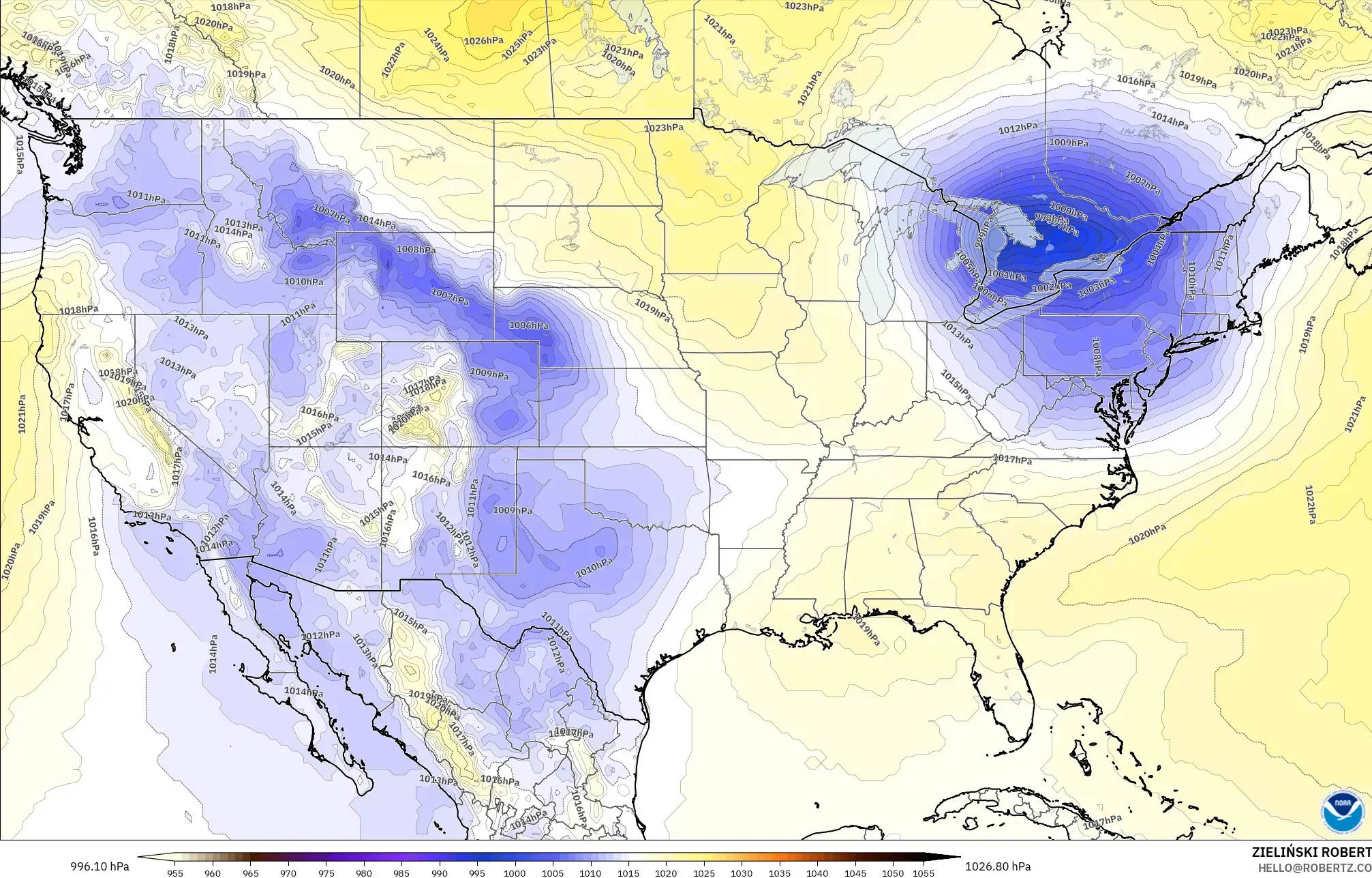 GFS model - Amerika Birleşik Devletleri, Basınç