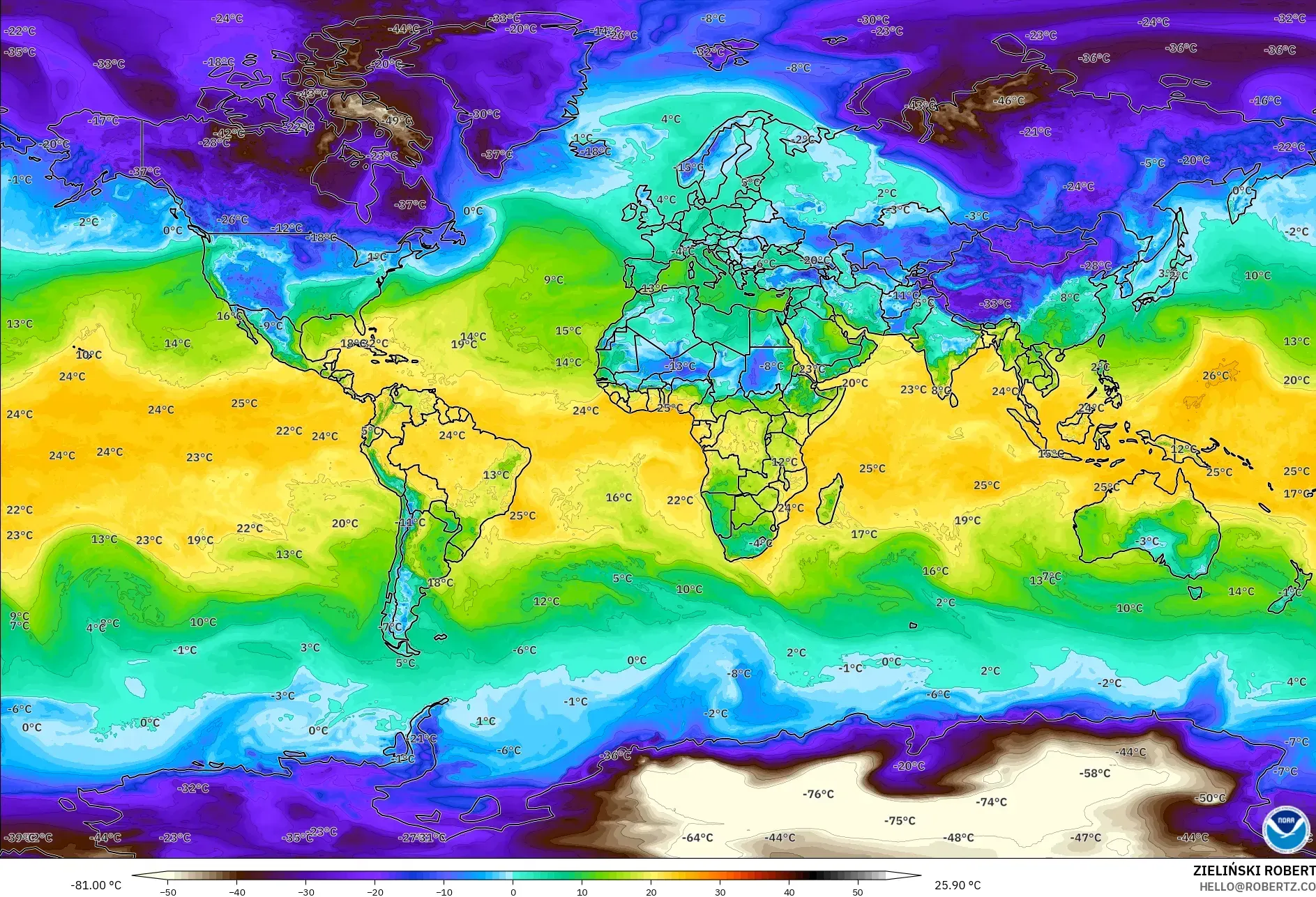 GFS model - Dünya, 2 m Çiy Noktası