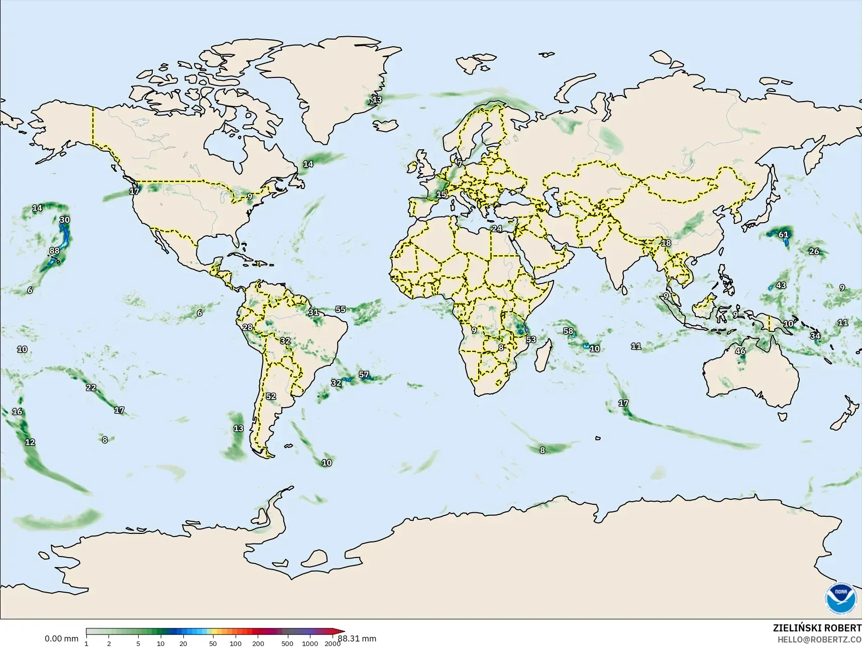 GFS model - Dünya, Yağış Birikimi
