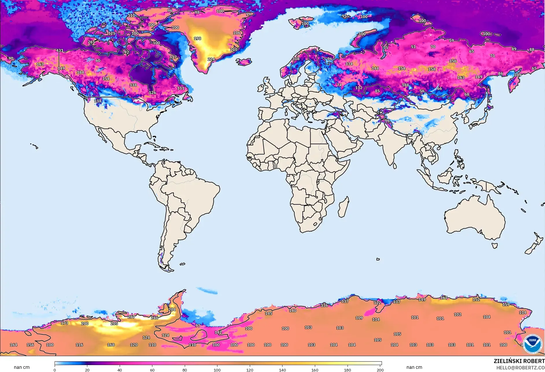 GFS model - Dünya, Kar Kalınlığı