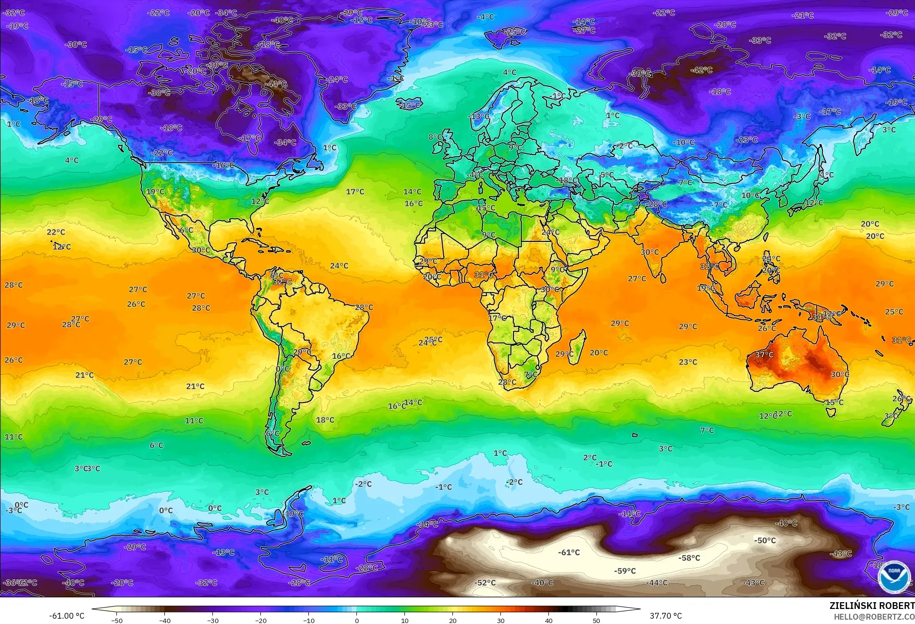 GFS model - Dünya, 2 m Sıcaklık