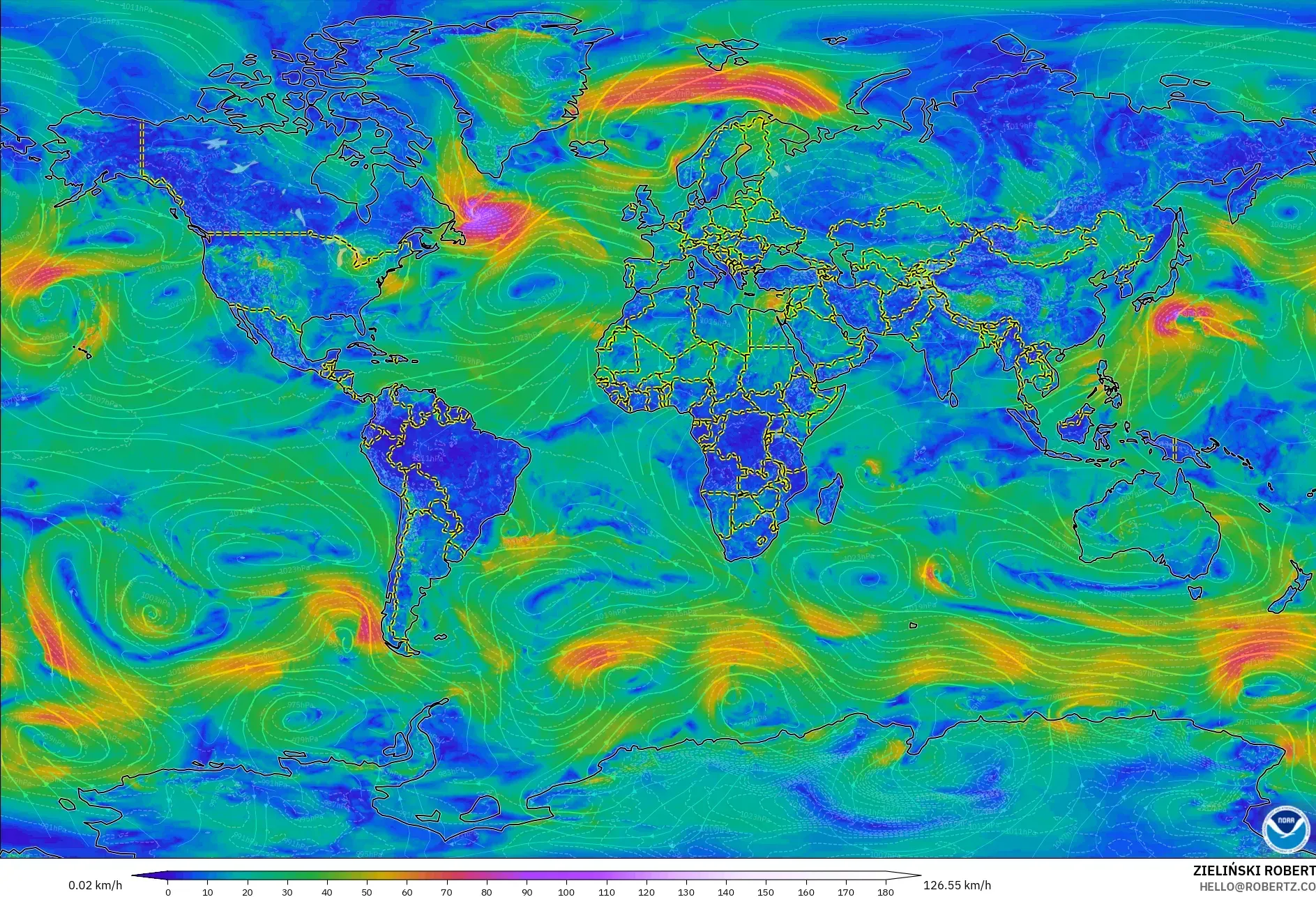 GFS model - Dünya, 10 m Rüzgâr