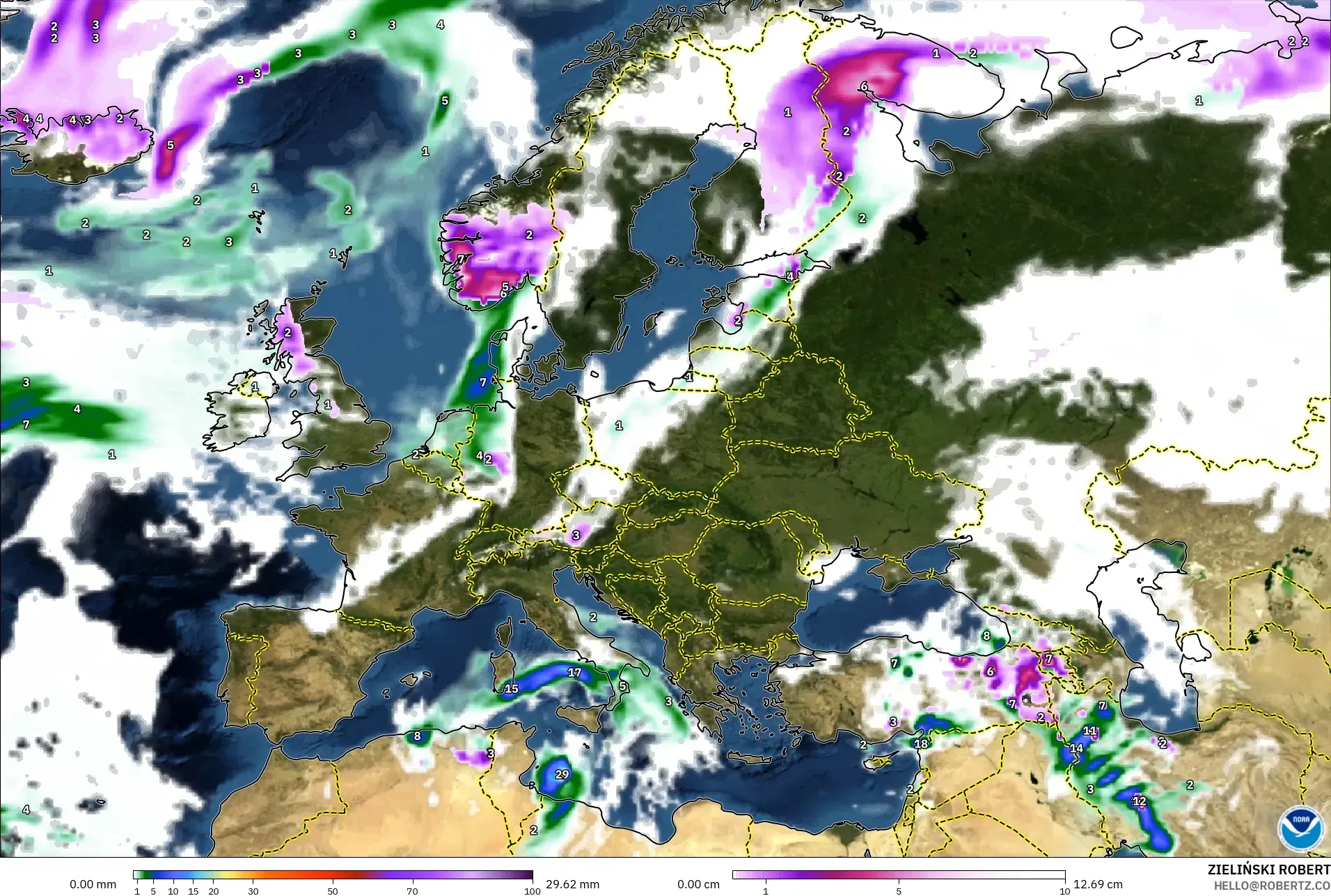 GFS model - Avrupa, Yağış, Bulut ve Basınç