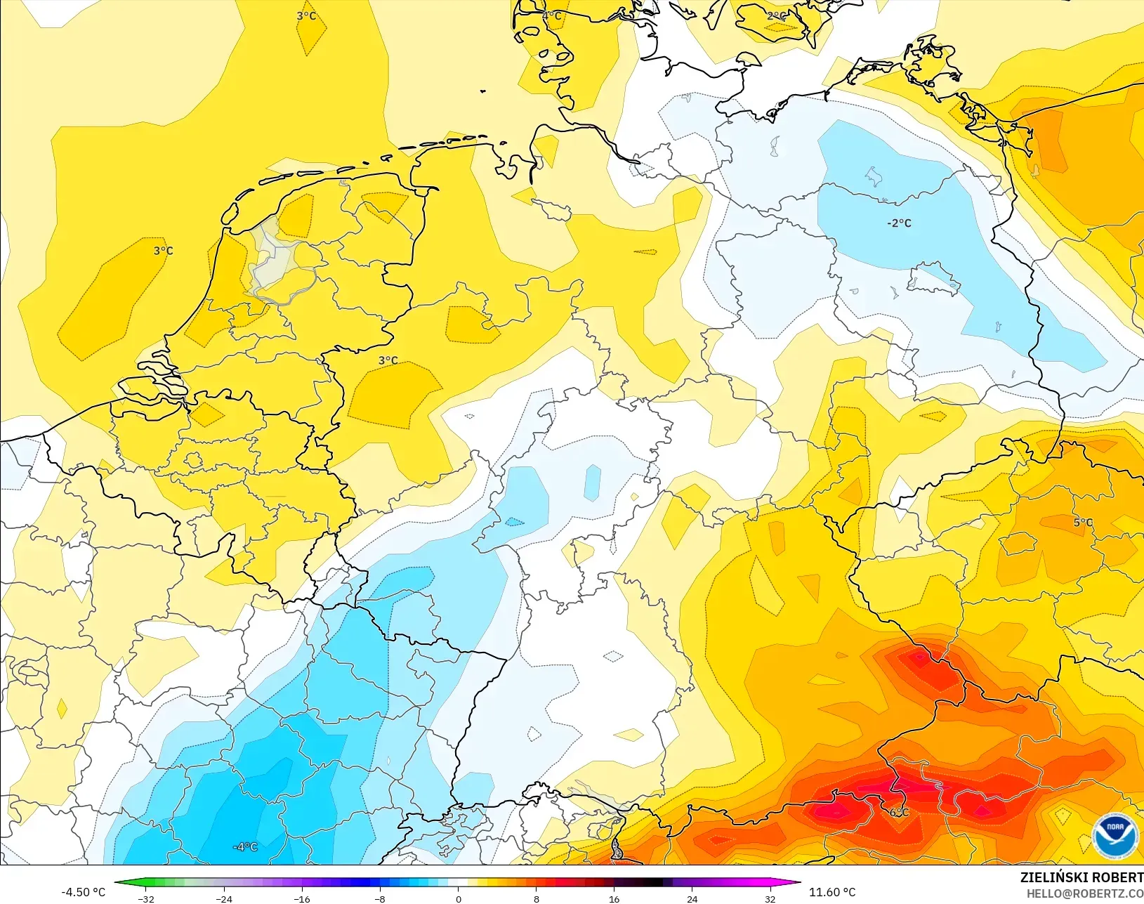 GFS model - Almanya, 2 m Sıcaklık Anomalisi