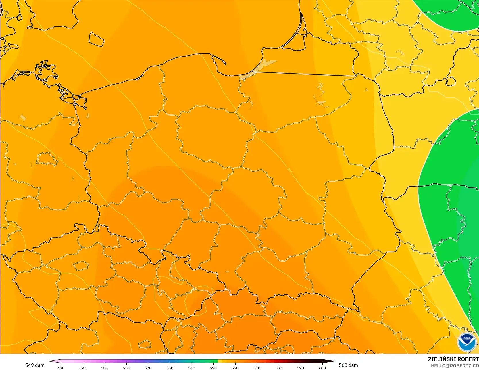 GFS model - Polonya, 500 hPa’da jeopotansiyel yükseklik