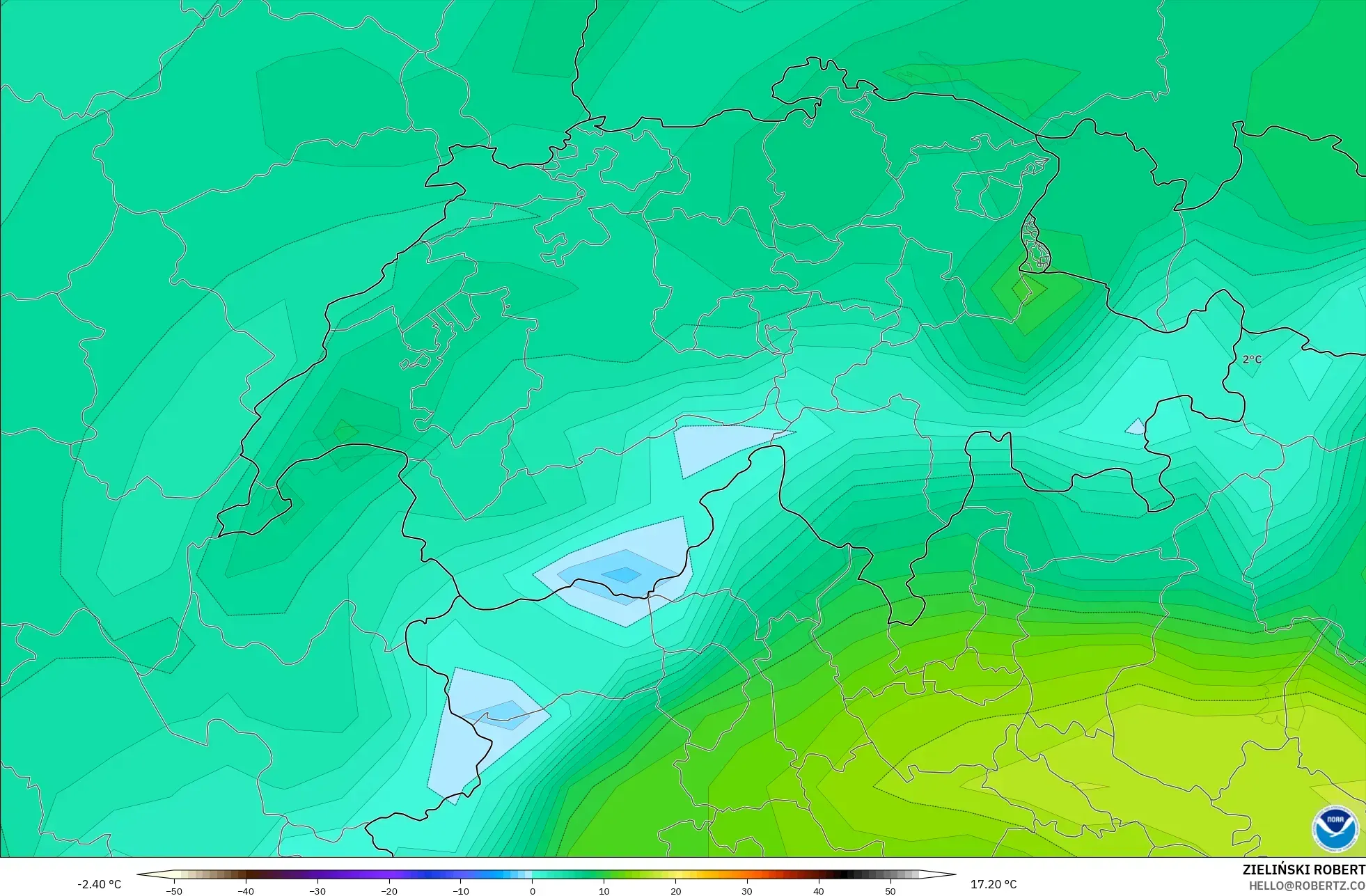 GFS model - İsviçre, 2 m Sıcaklık