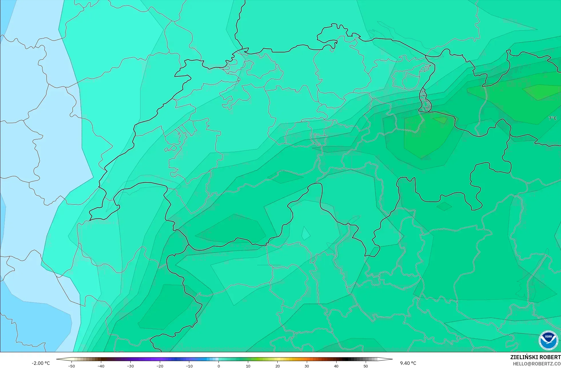 GFS model - İsviçre, 850 hPa Sıcaklık