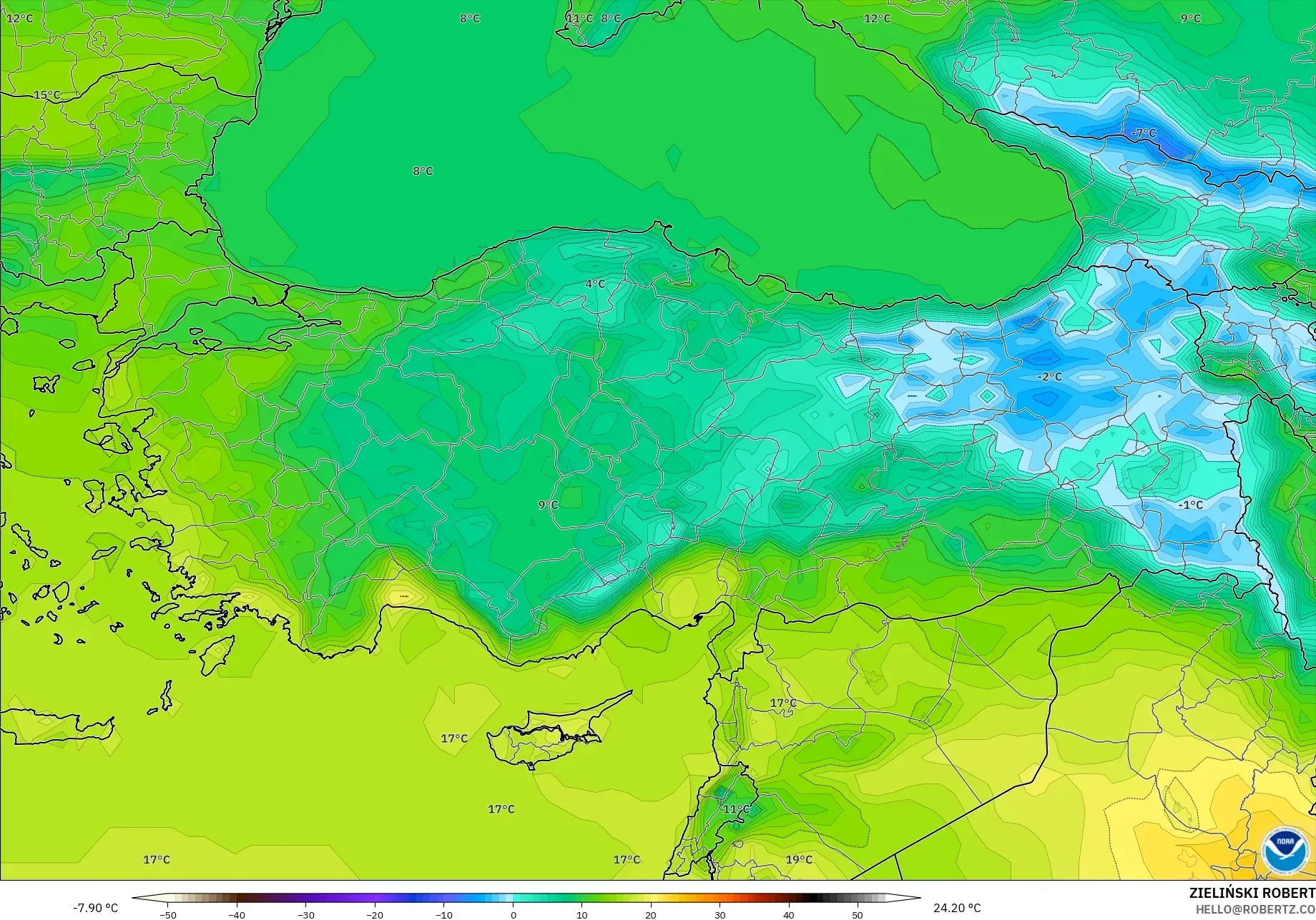 GFS model - Türkiye, 2 m Sıcaklık