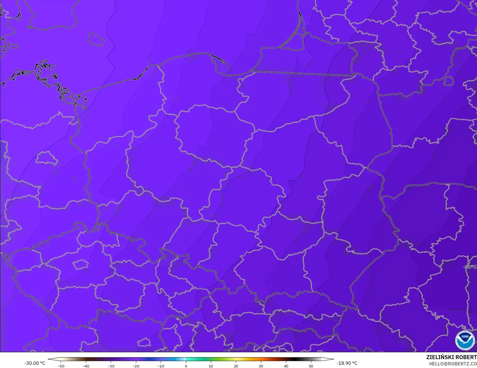 GFS model - Polonya, 500 hPa Sıcaklık