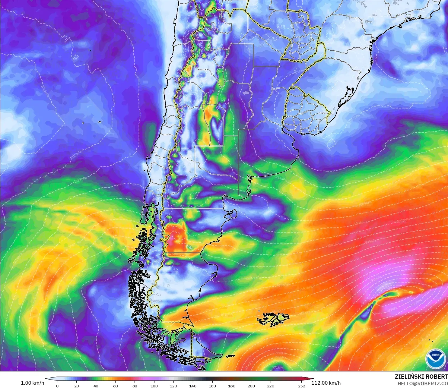 GFS model - Arjantin, En Yüksek Rüzgâr