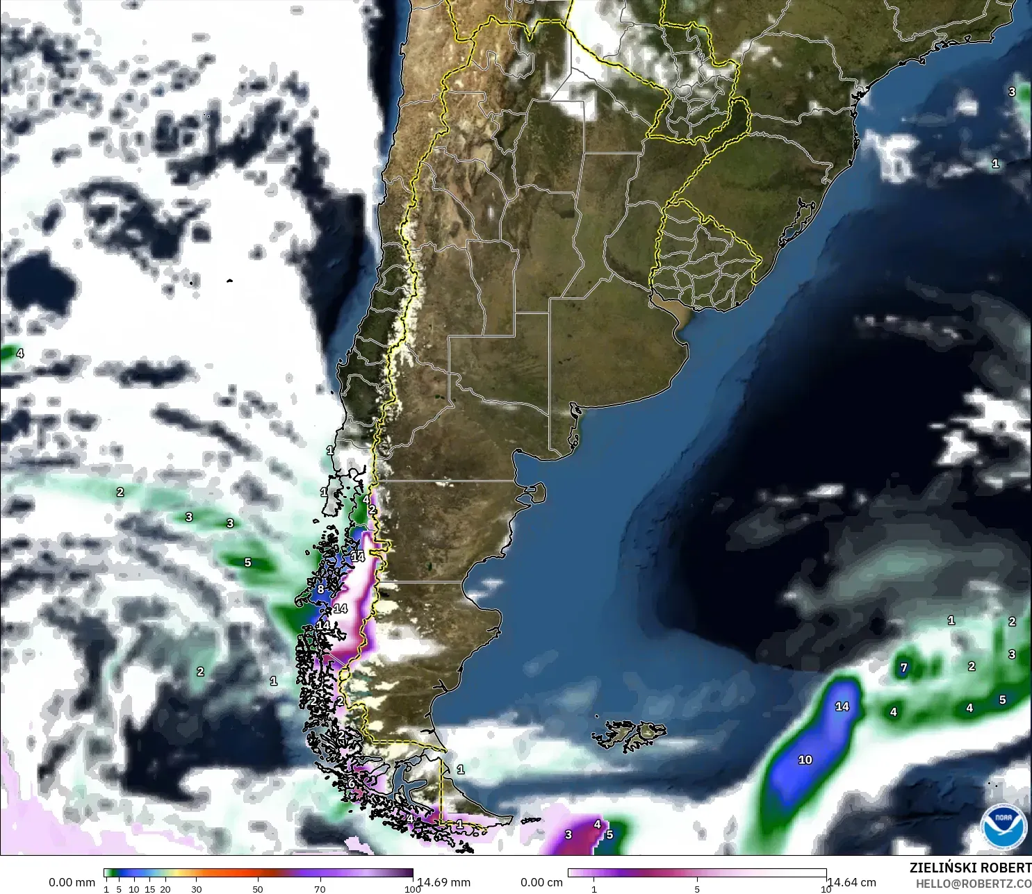 GFS model - Arjantin, Yağış, Bulut ve Basınç