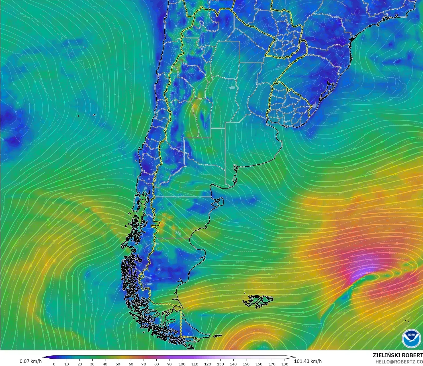 GFS model - Arjantin, 10 m Rüzgâr