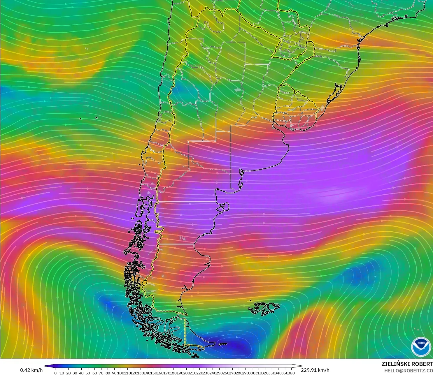GFS model - Arjantin, 300 hPa Rüzgârı (jet)