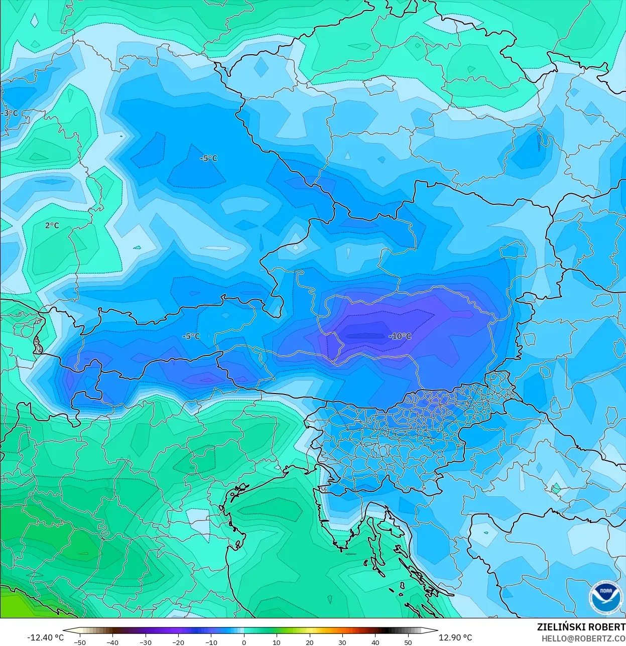 GFS model - Avusturya, 2 m Çiy Noktası