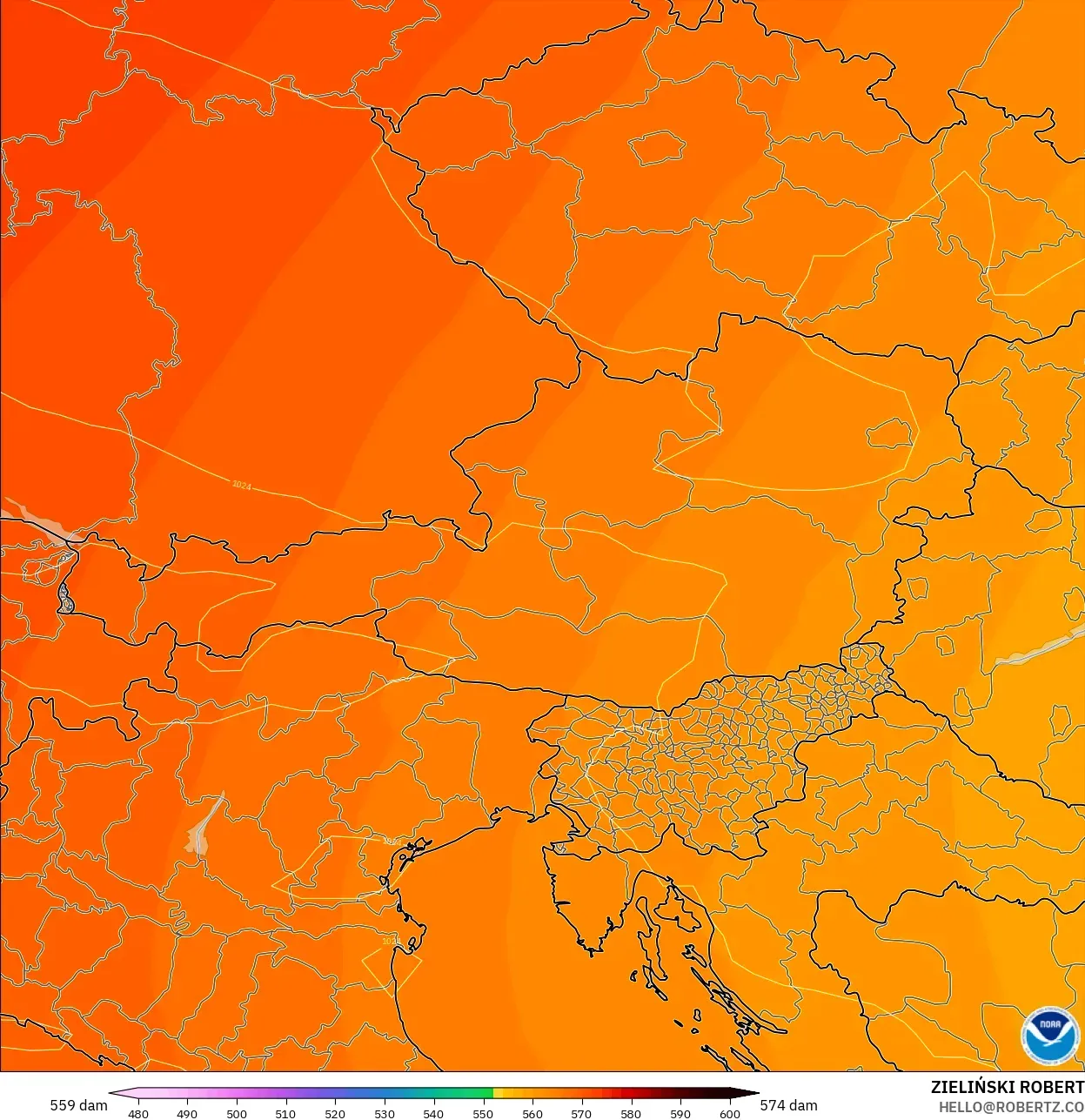 GFS model - Avusturya, 500 hPa’da jeopotansiyel yükseklik
