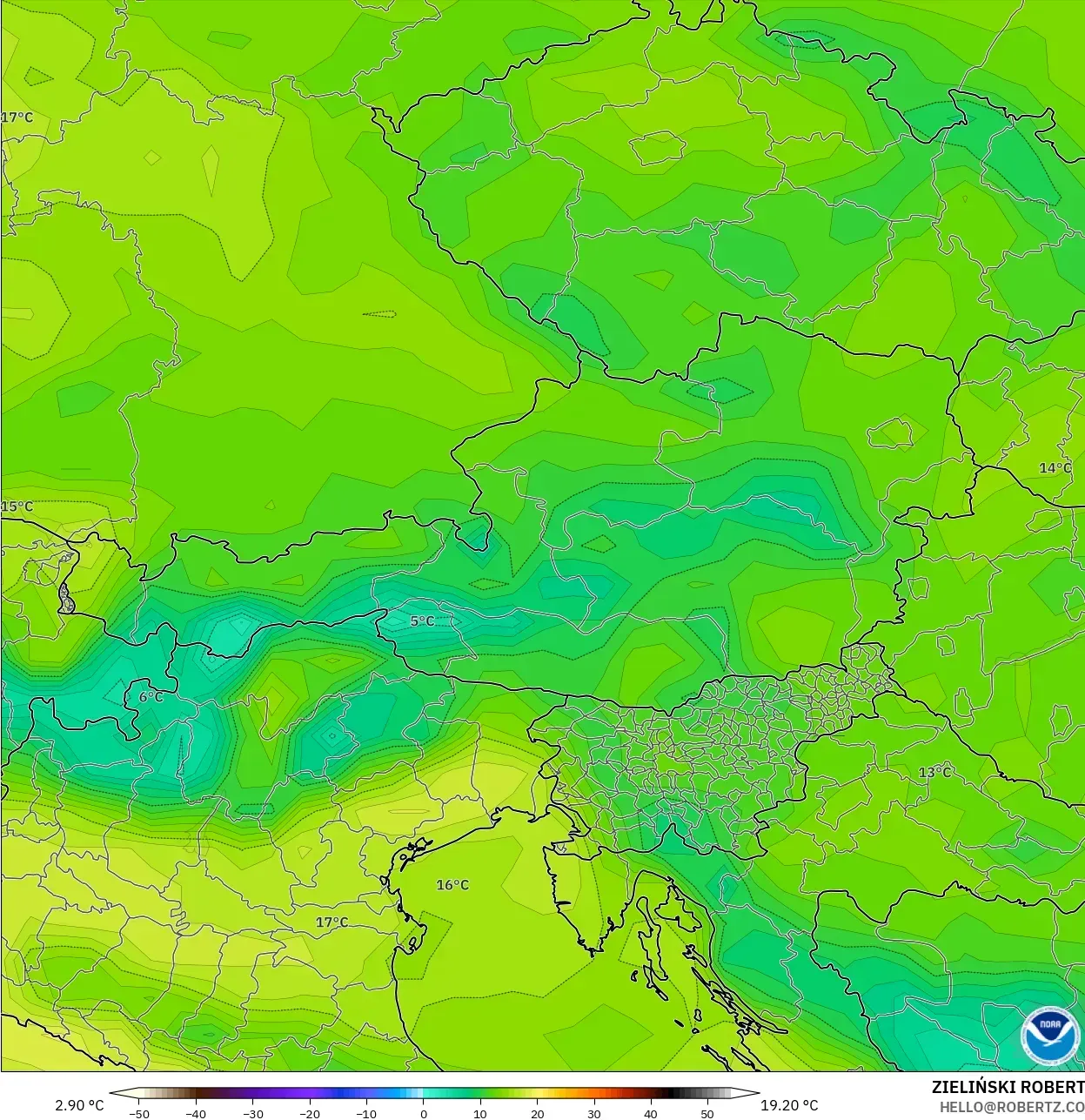 GFS model - Avusturya, 2 m Sıcaklık