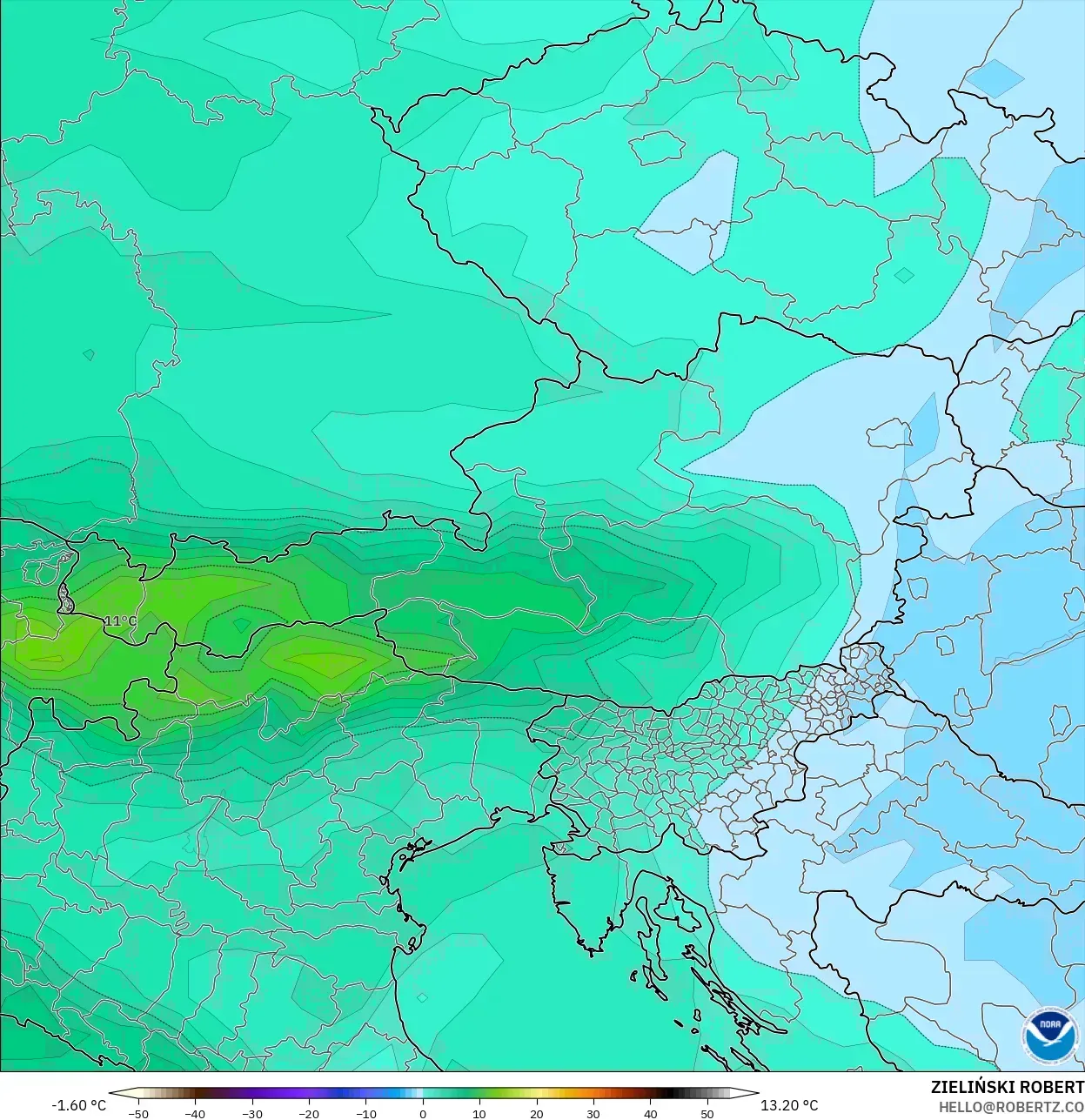 GFS model - Avusturya, 850 hPa Sıcaklık