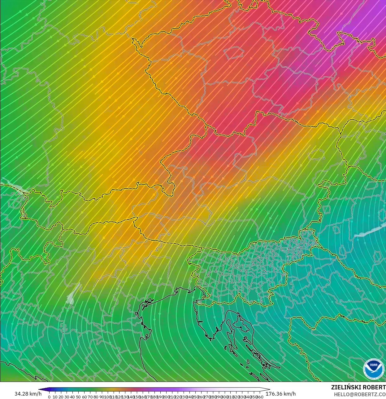 GFS model - Avusturya, 300 hPa Rüzgârı (jet)