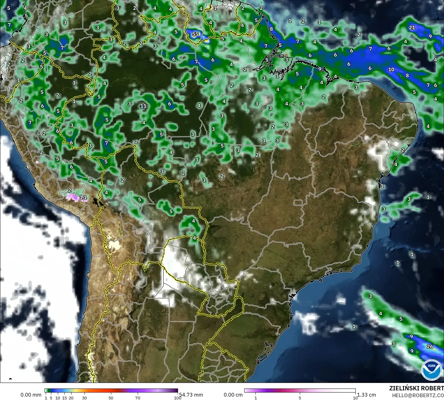 GFS model - Brezilya, Yağış, Bulut ve Basınç