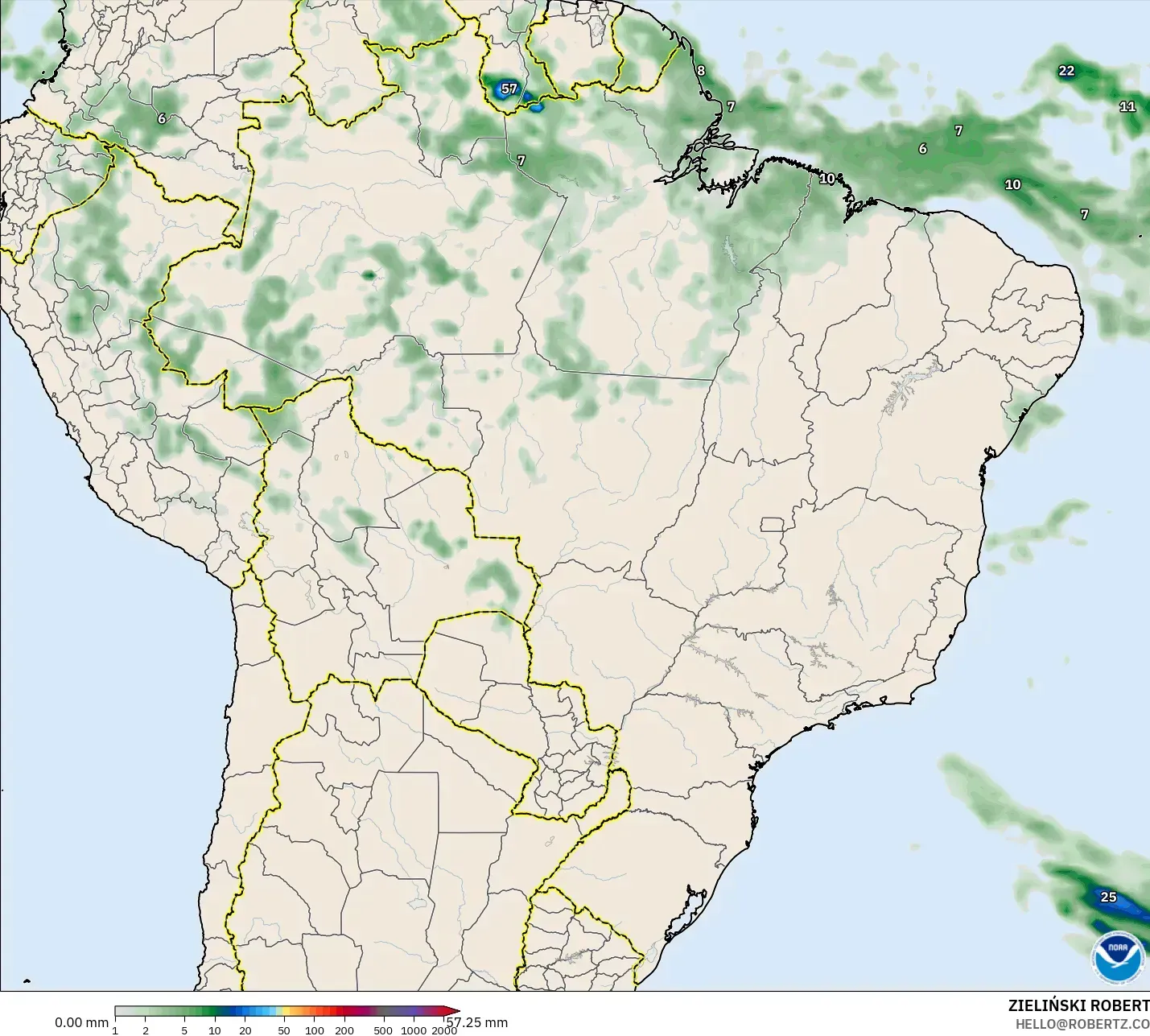 GFS model - Brezilya, Yağış Birikimi
