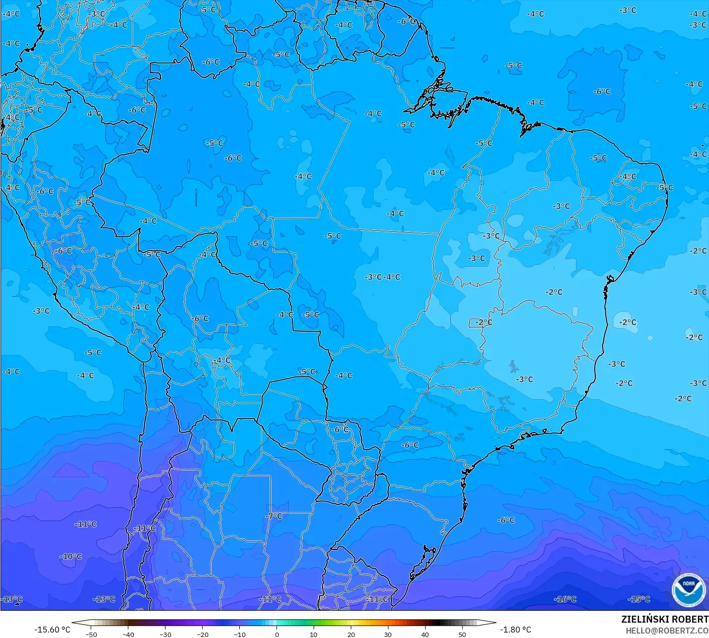 GFS model - Brezilya, 500 hPa Sıcaklık