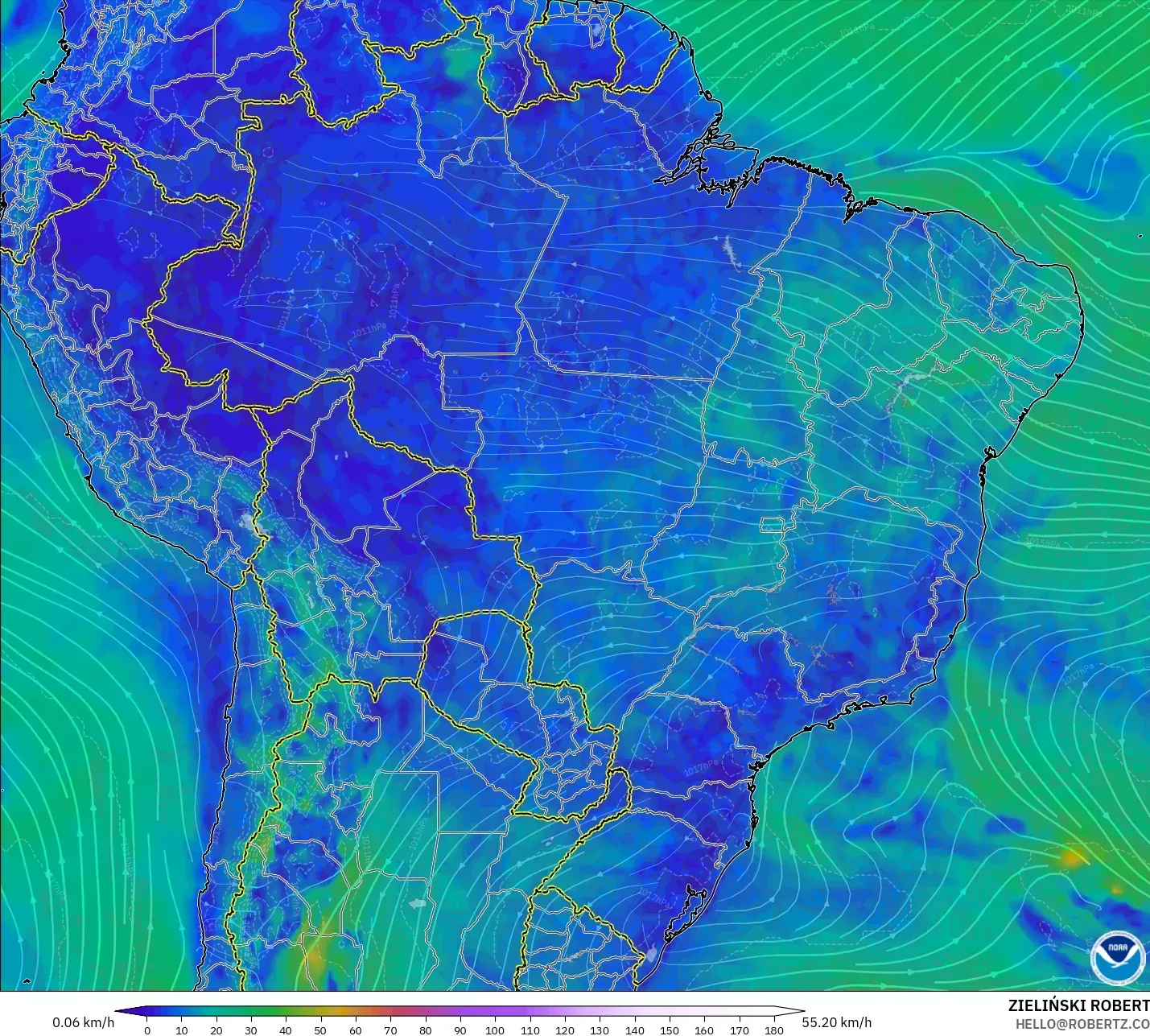 GFS model - Brezilya, 10 m Rüzgâr
