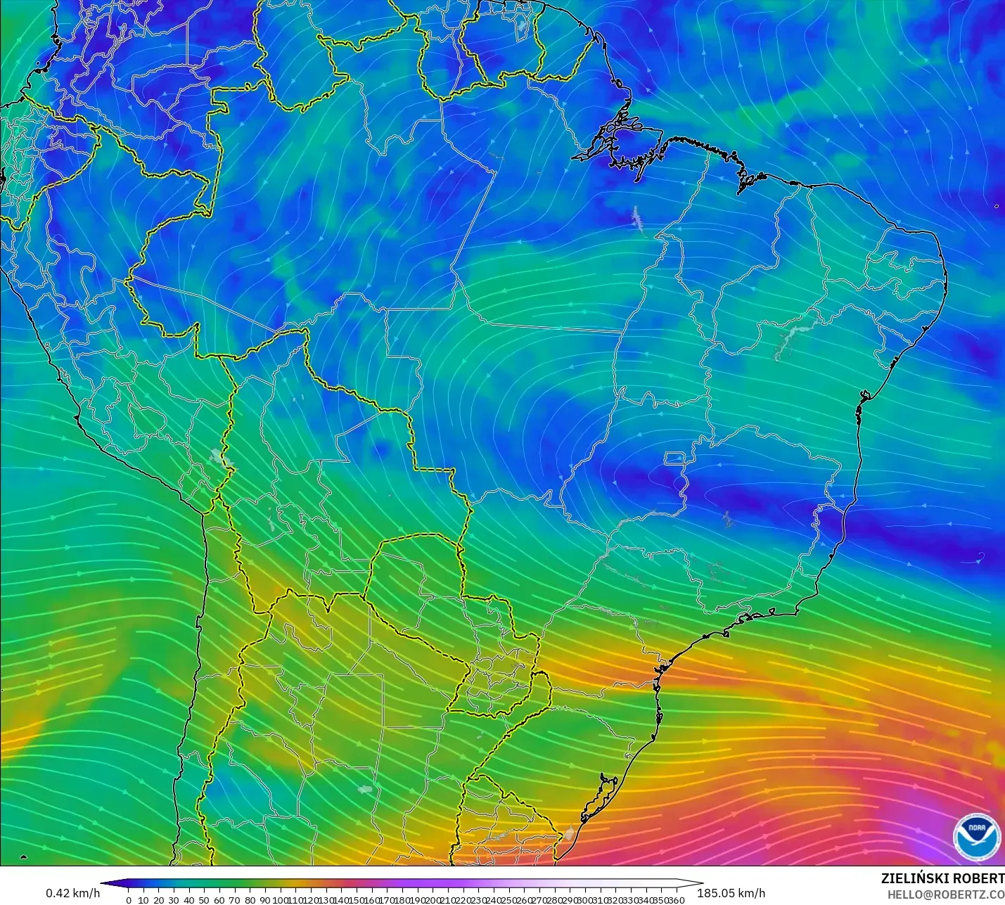 GFS model - Brezilya, 300 hPa Rüzgârı (jet)