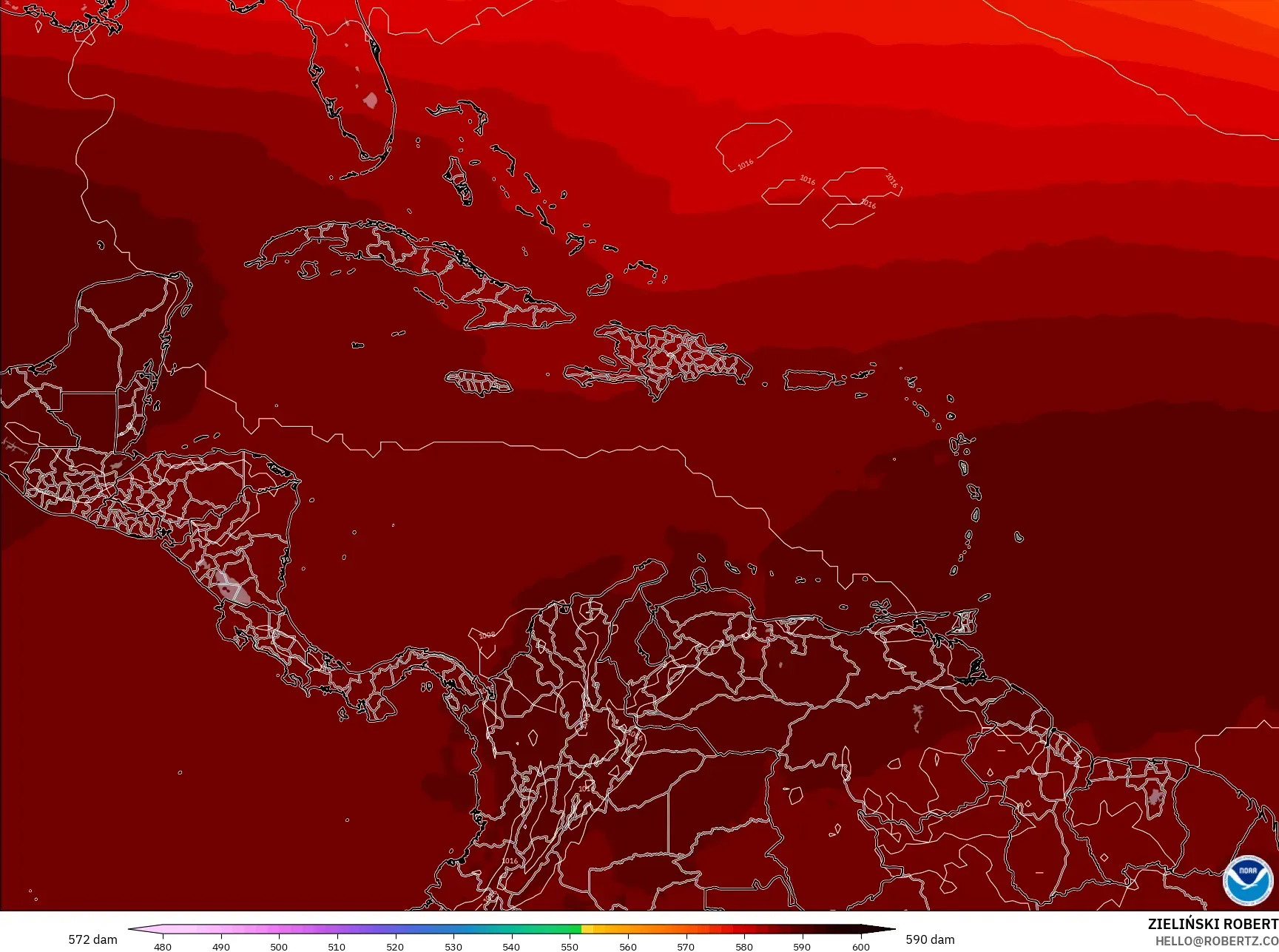 GFS model - Karayipler, 500 hPa’da jeopotansiyel yükseklik