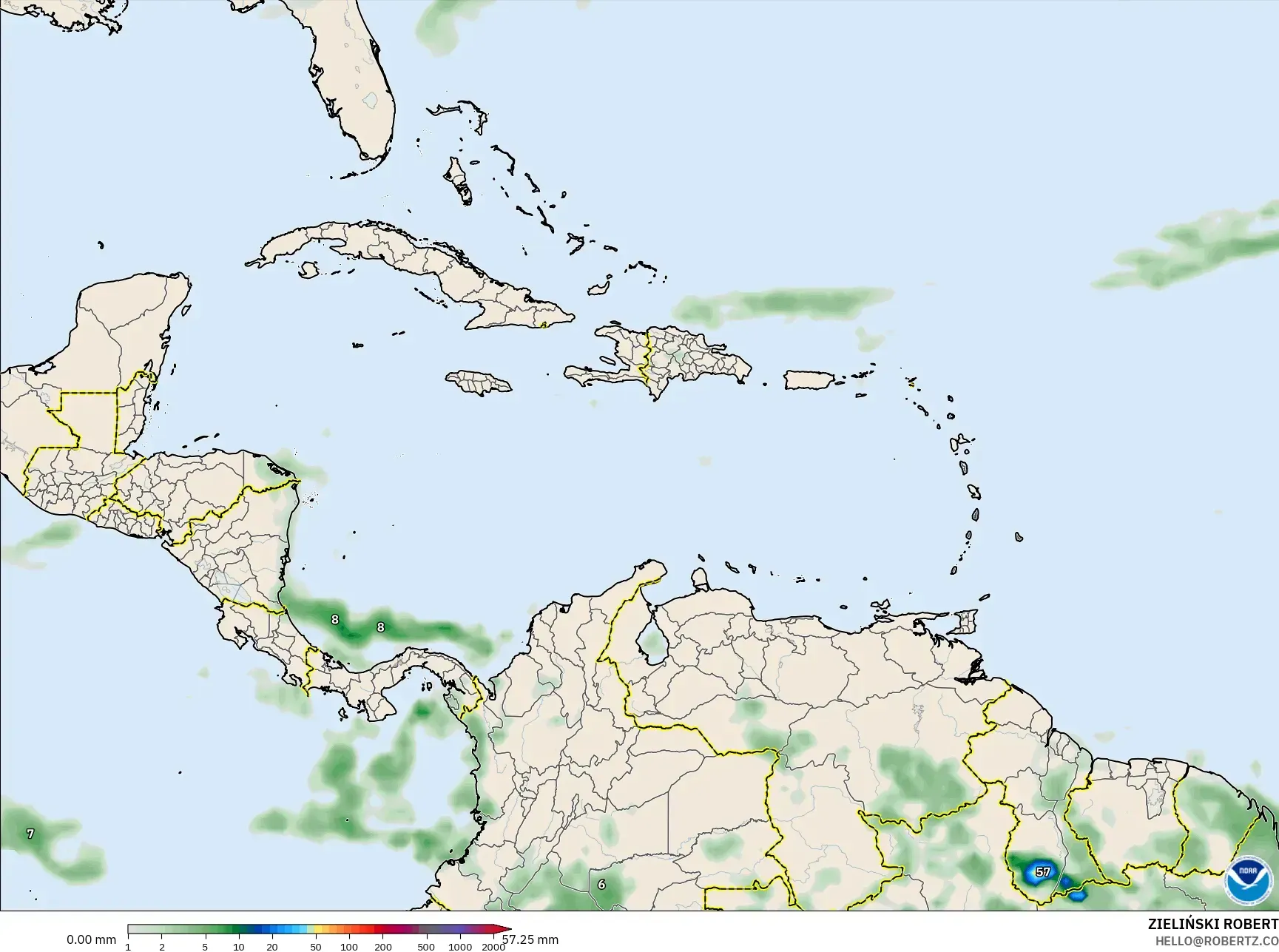 GFS model - Karayipler, Yağış Birikimi
