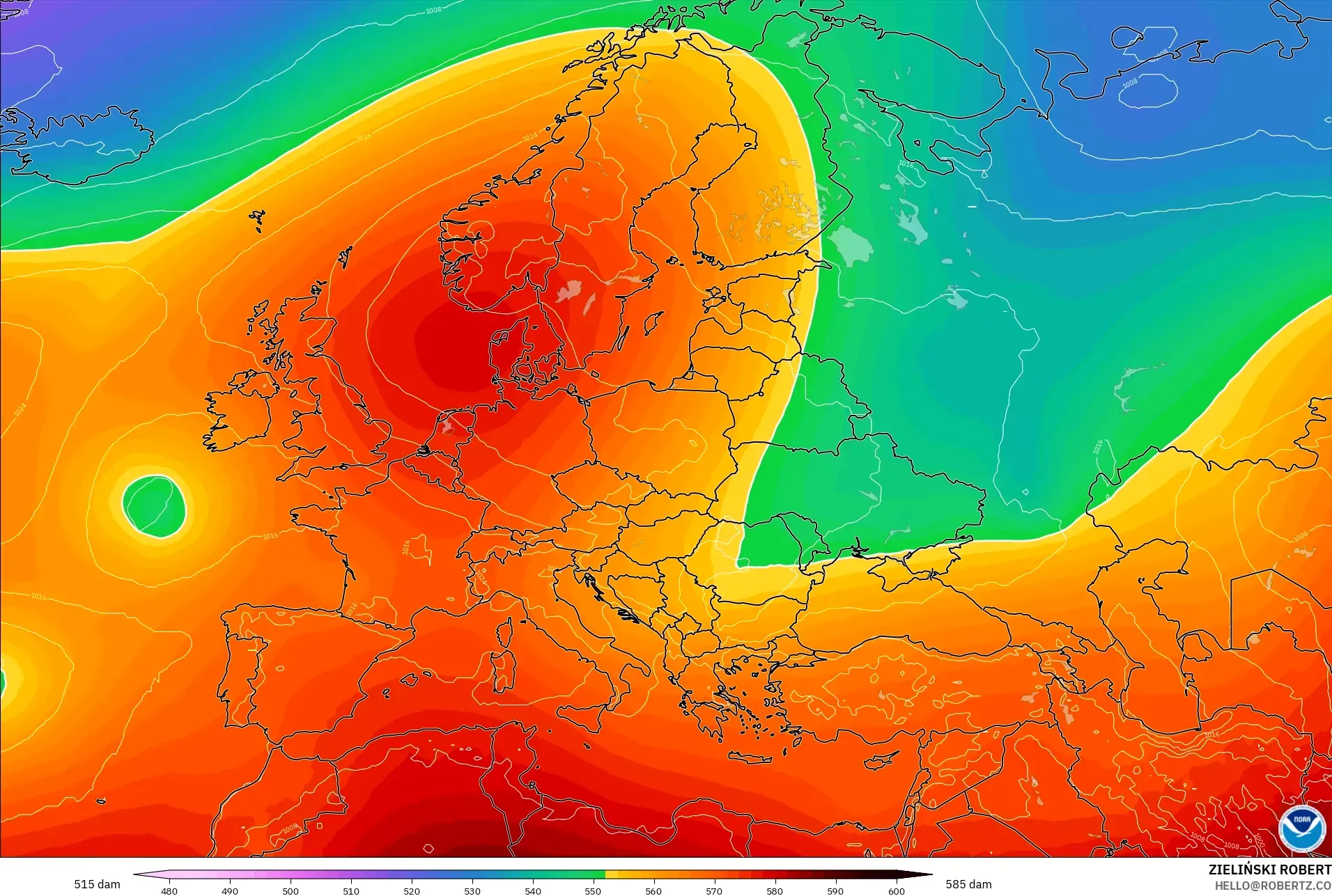 GFS model - Avrupa, 500 hPa’da jeopotansiyel yükseklik