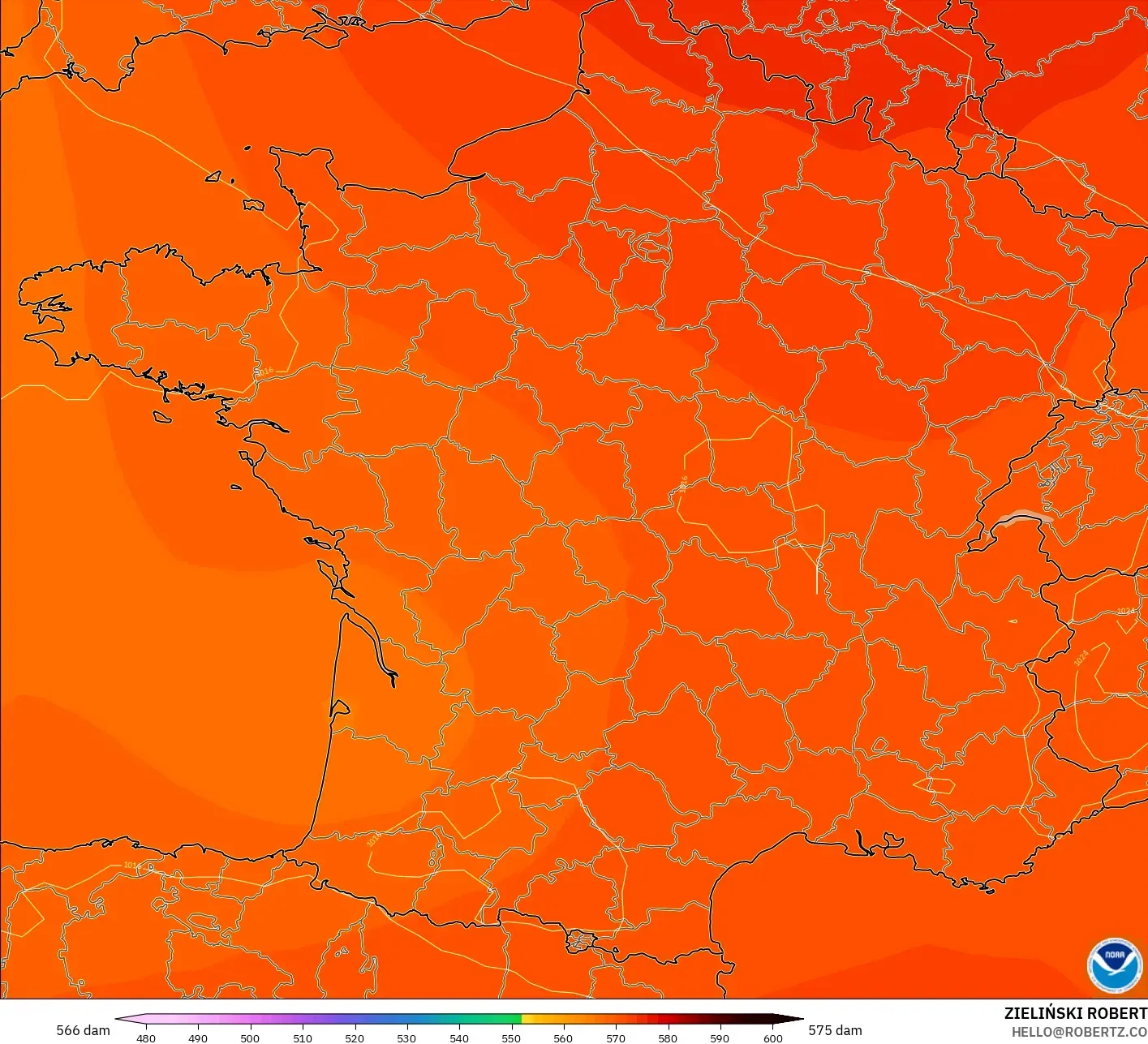 GFS model - Fransa, 500 hPa’da jeopotansiyel yükseklik