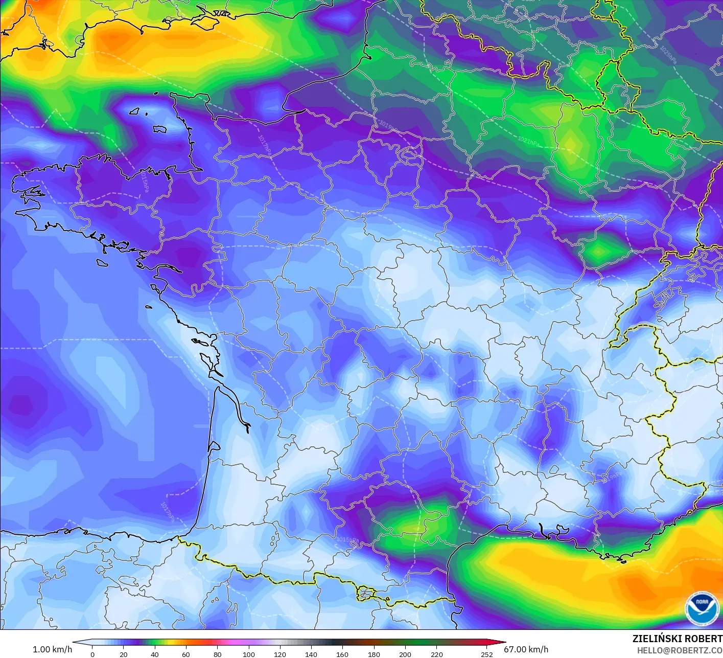 GFS model - Fransa, En Yüksek Rüzgâr